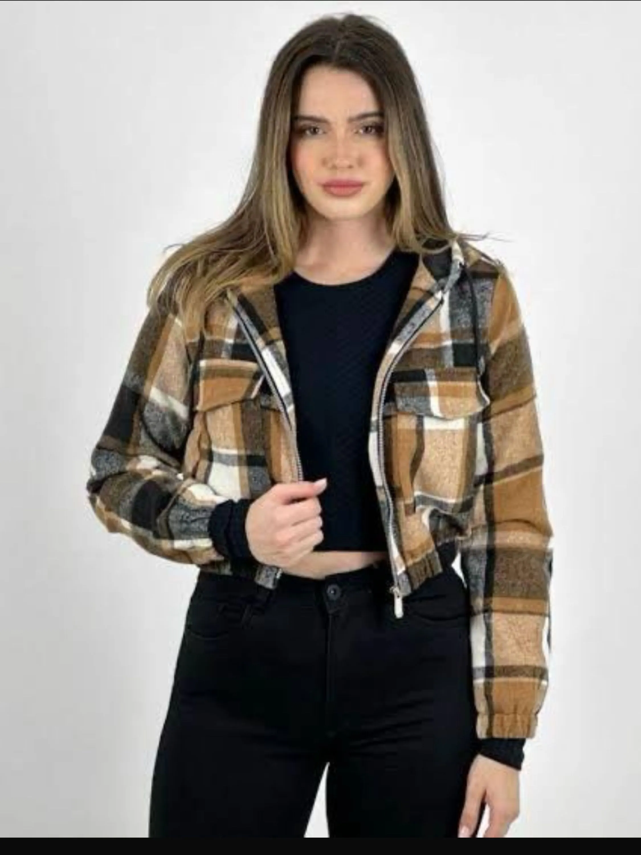 Jaqueta croppde xadrez