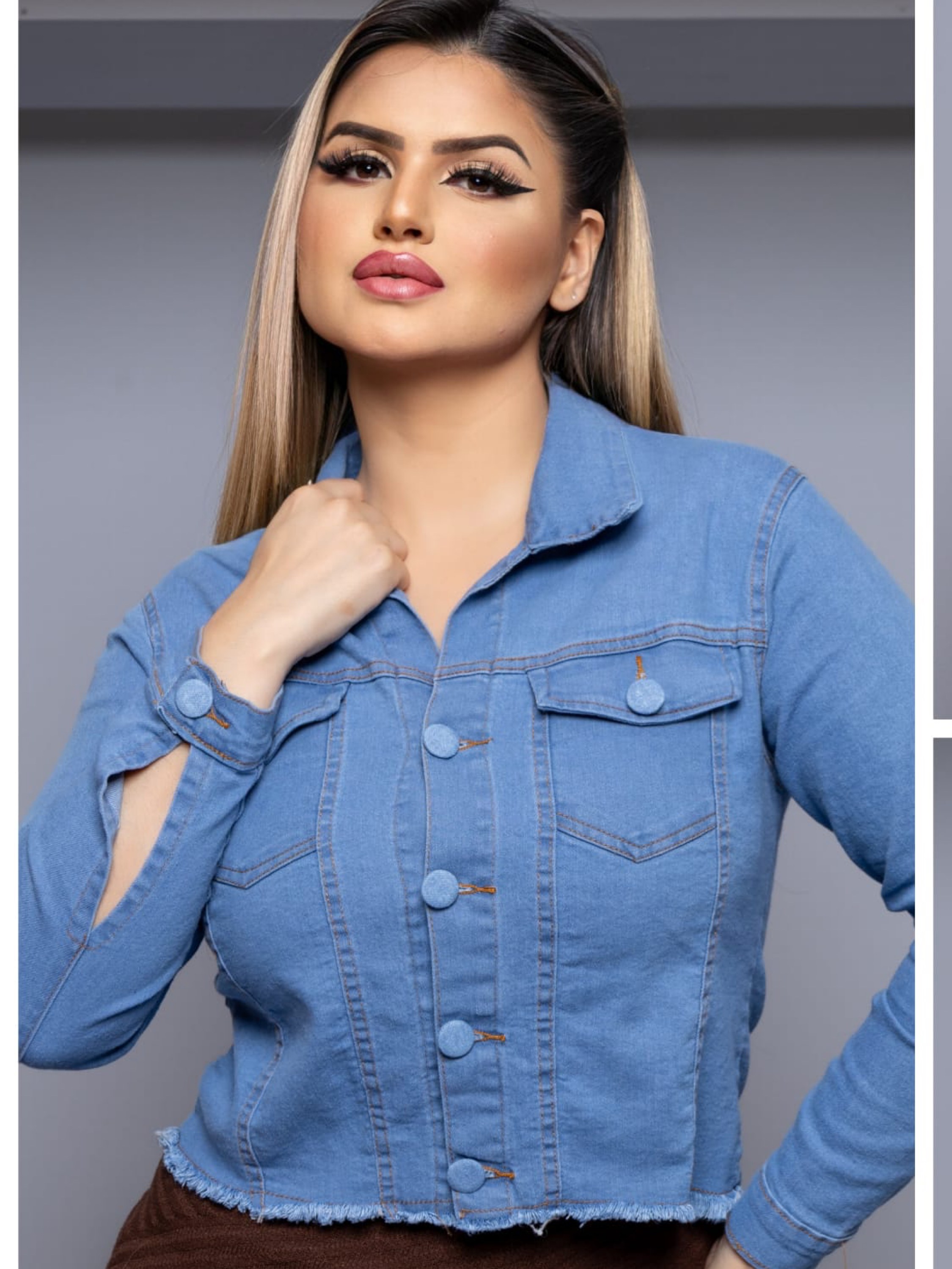 Jaqueta jeans com lycra feminina