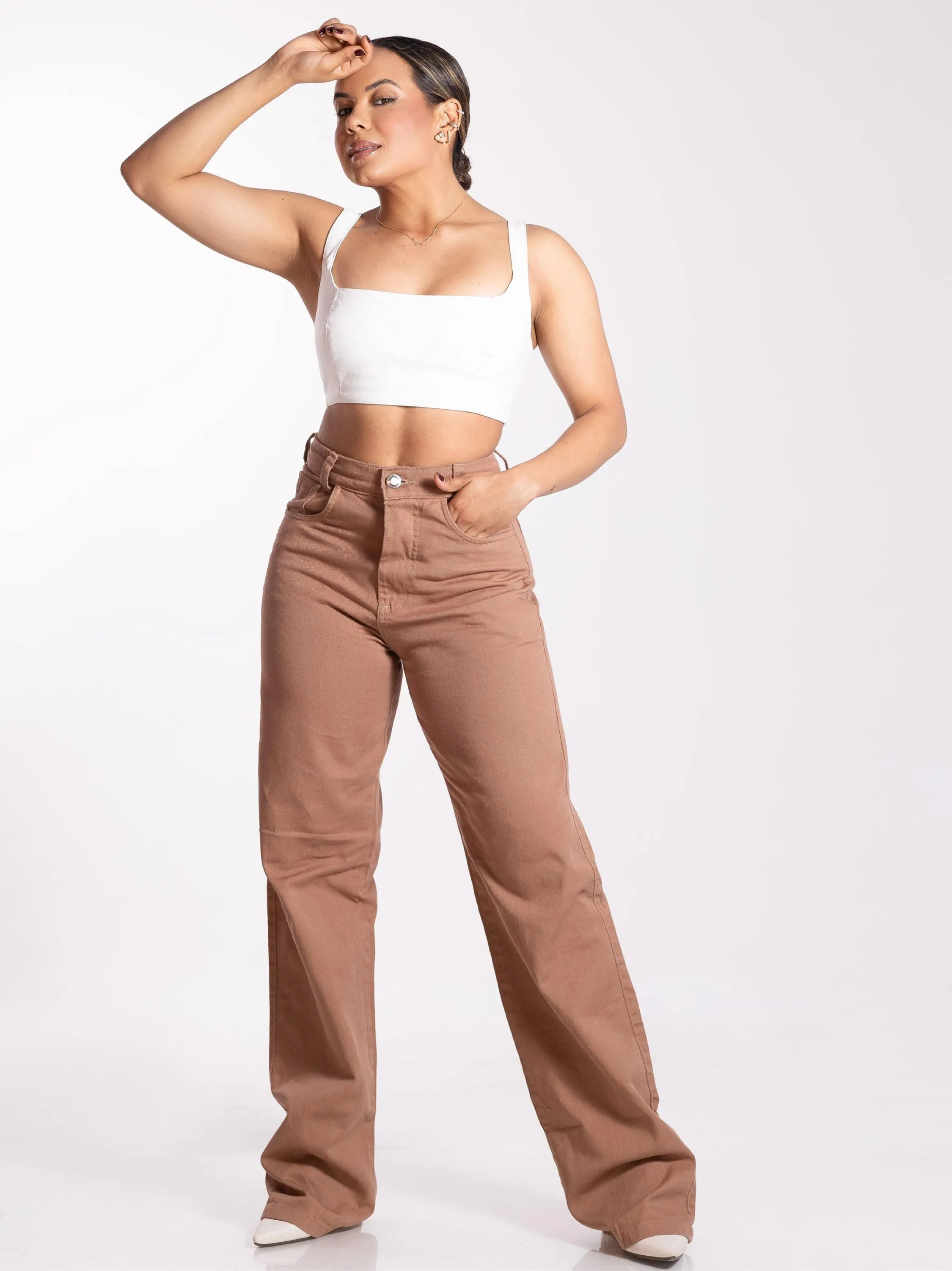 Wide Leg Collors Marrom Claro