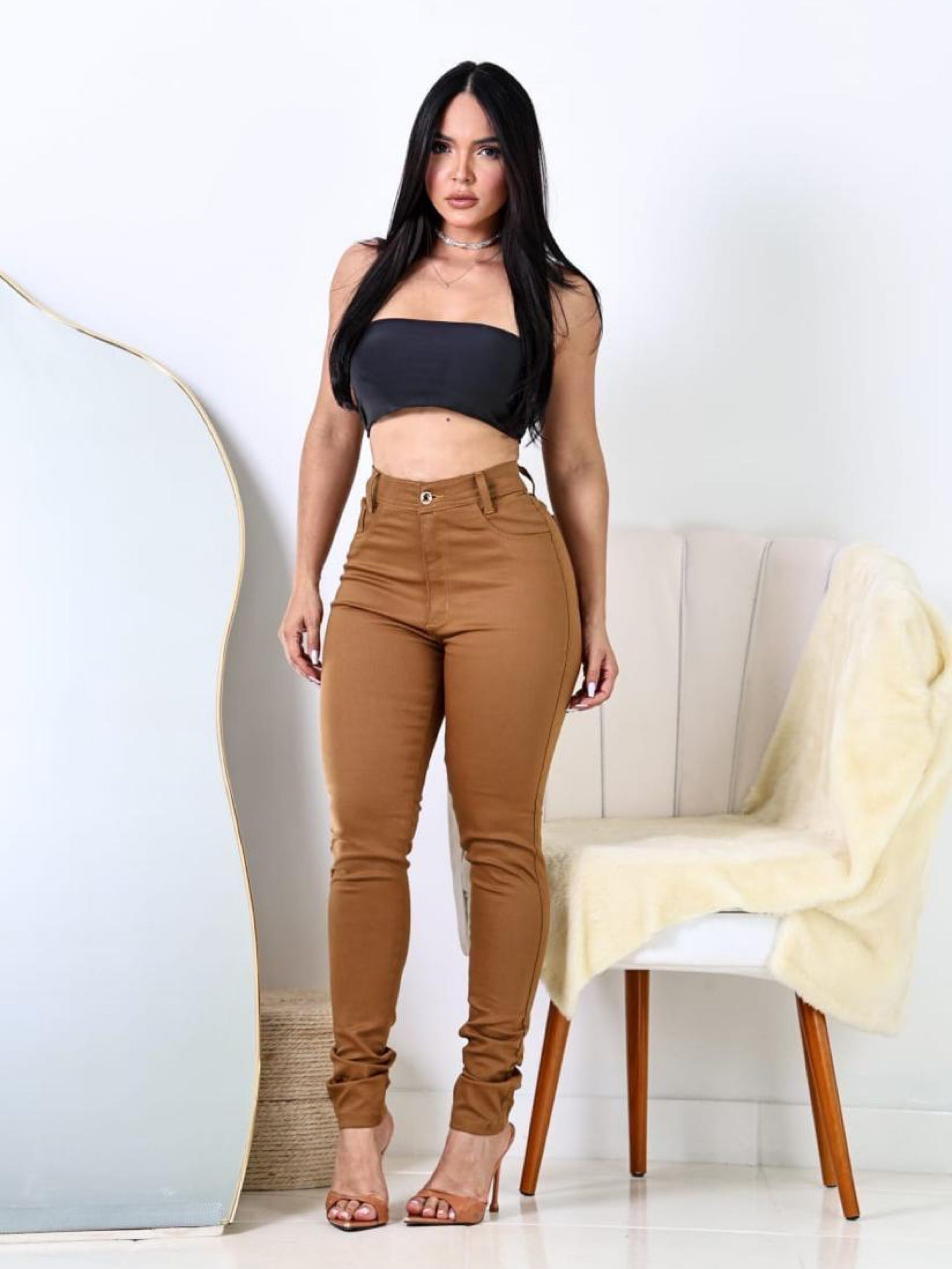 Skinny Denim Collors Marrom