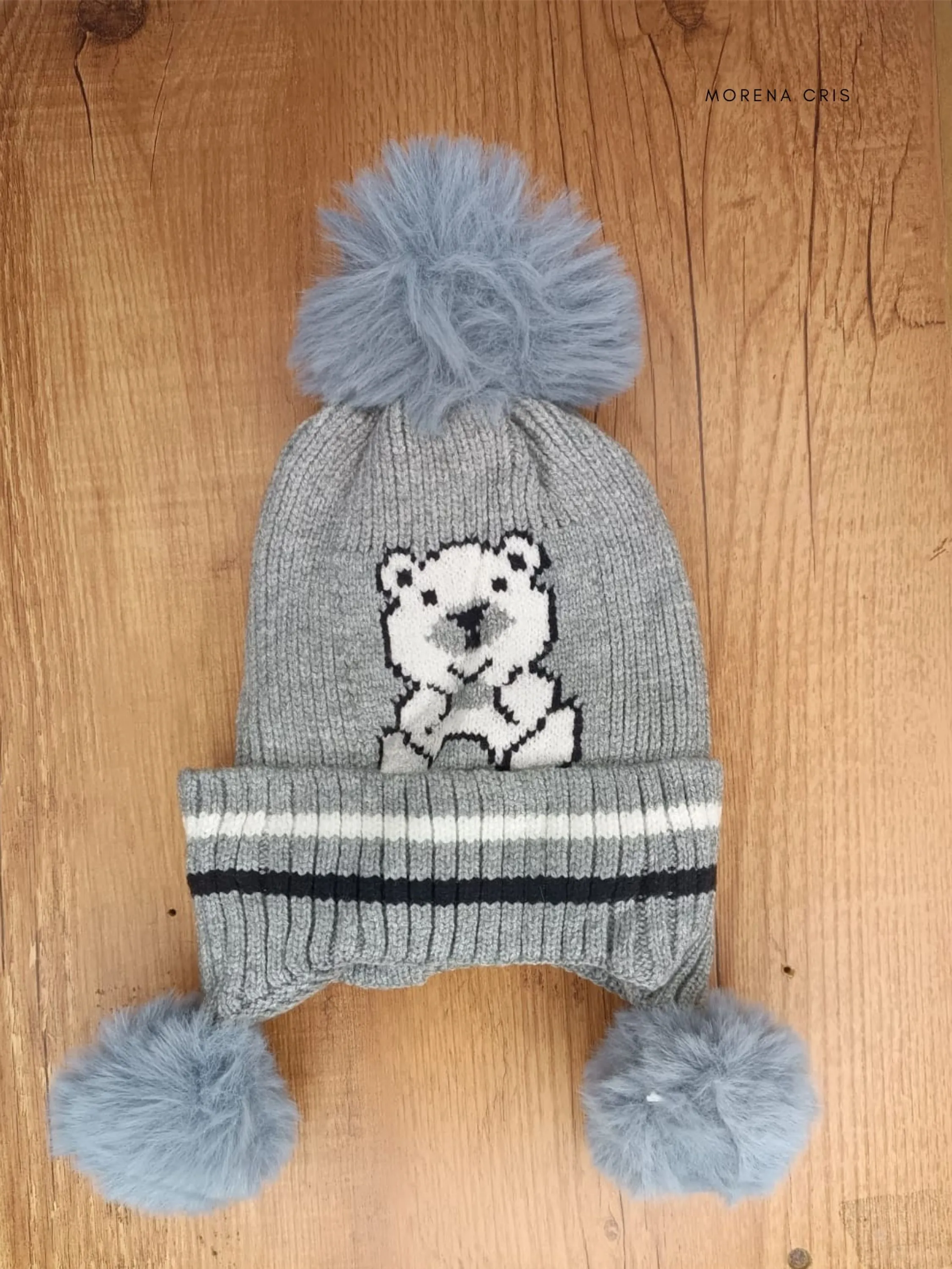 Gorro/Touca Infantil com pompom Forrada Por Dentro Urso Fofinho para o Inverno Unissex