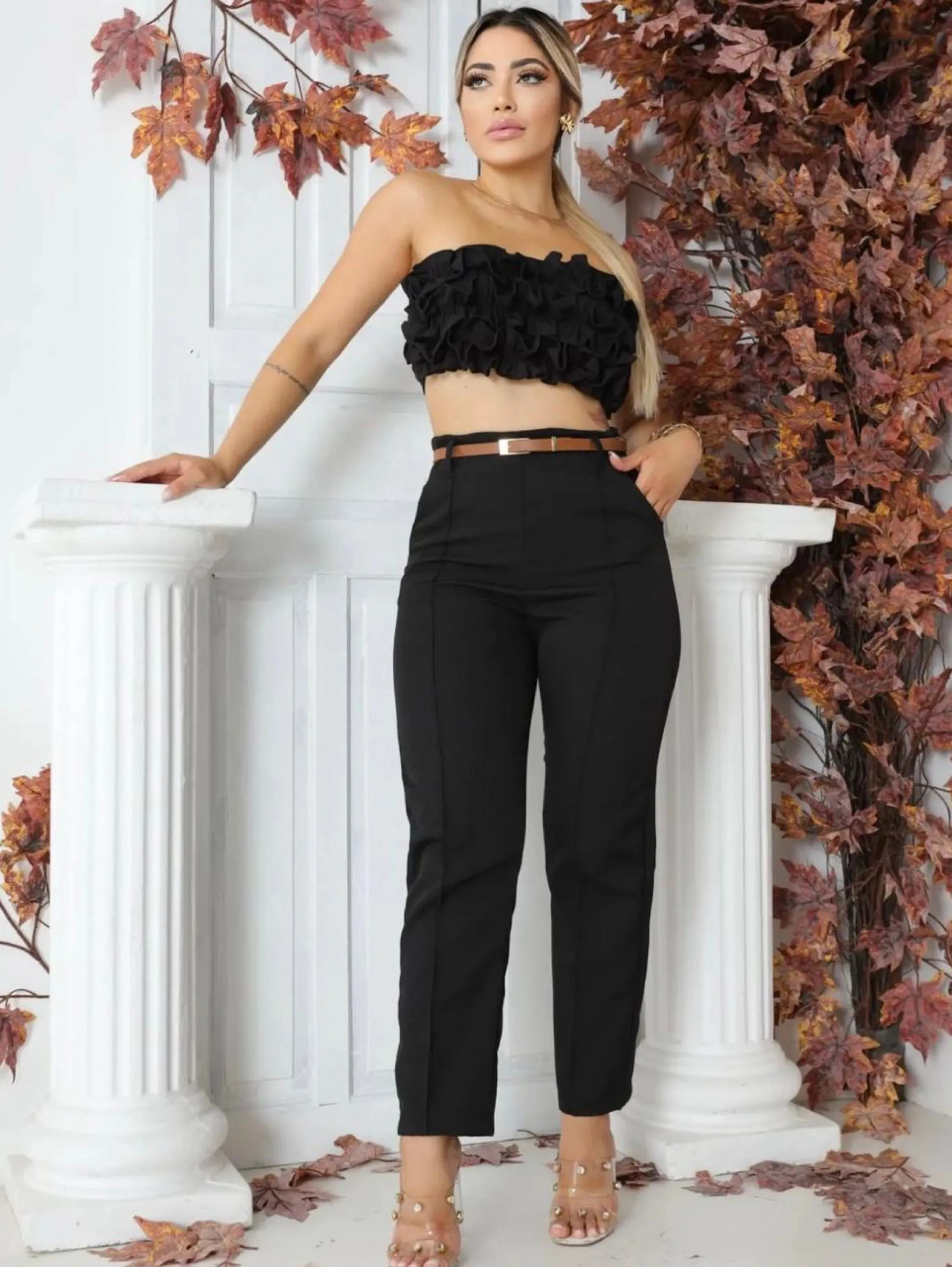 CALÇA SKINNY ALFAIATARIA SOCIAL RISCA COM CINTO