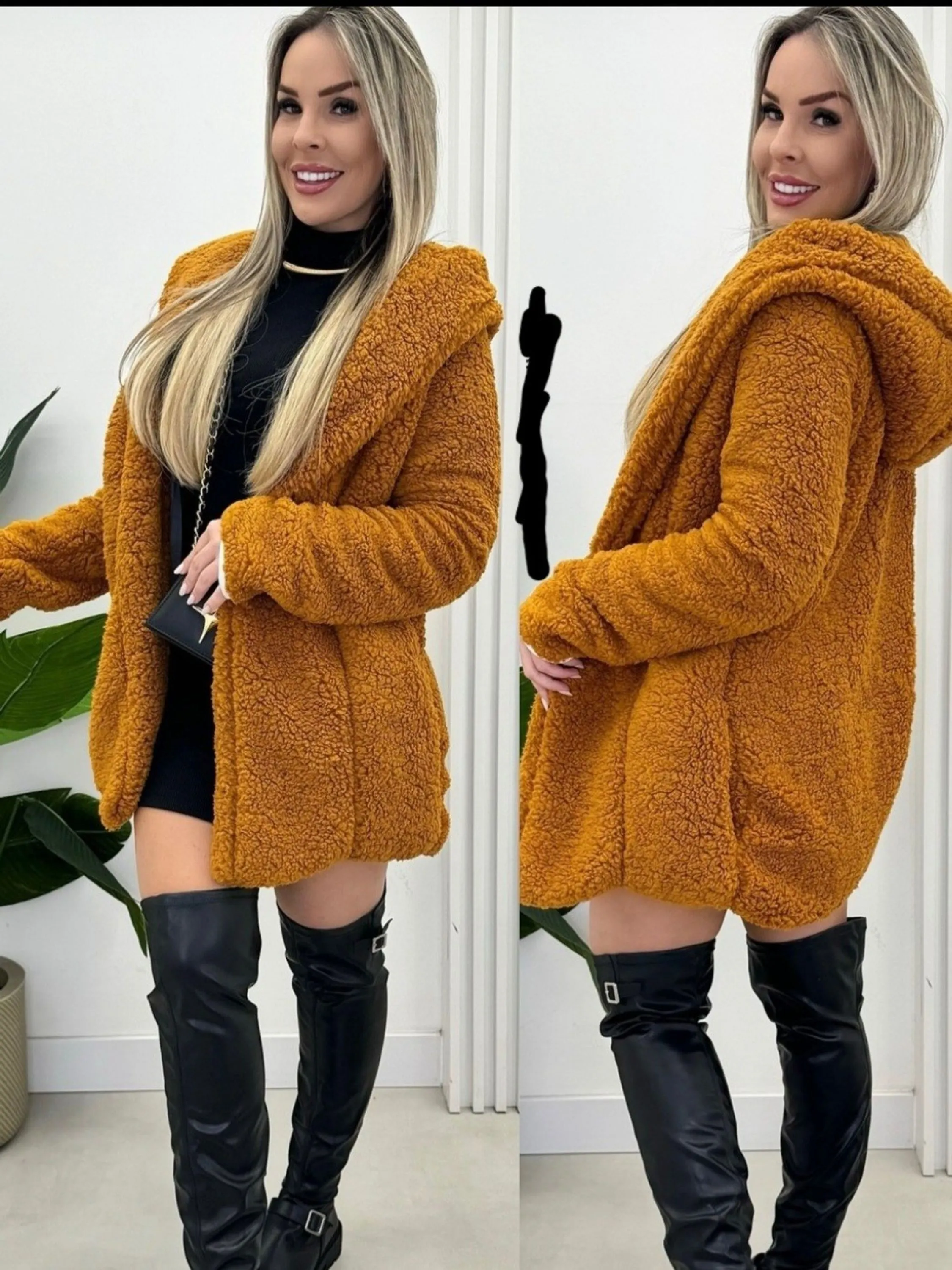 Casaco Max pelúcia quentinho tem bolsos e touca inverno