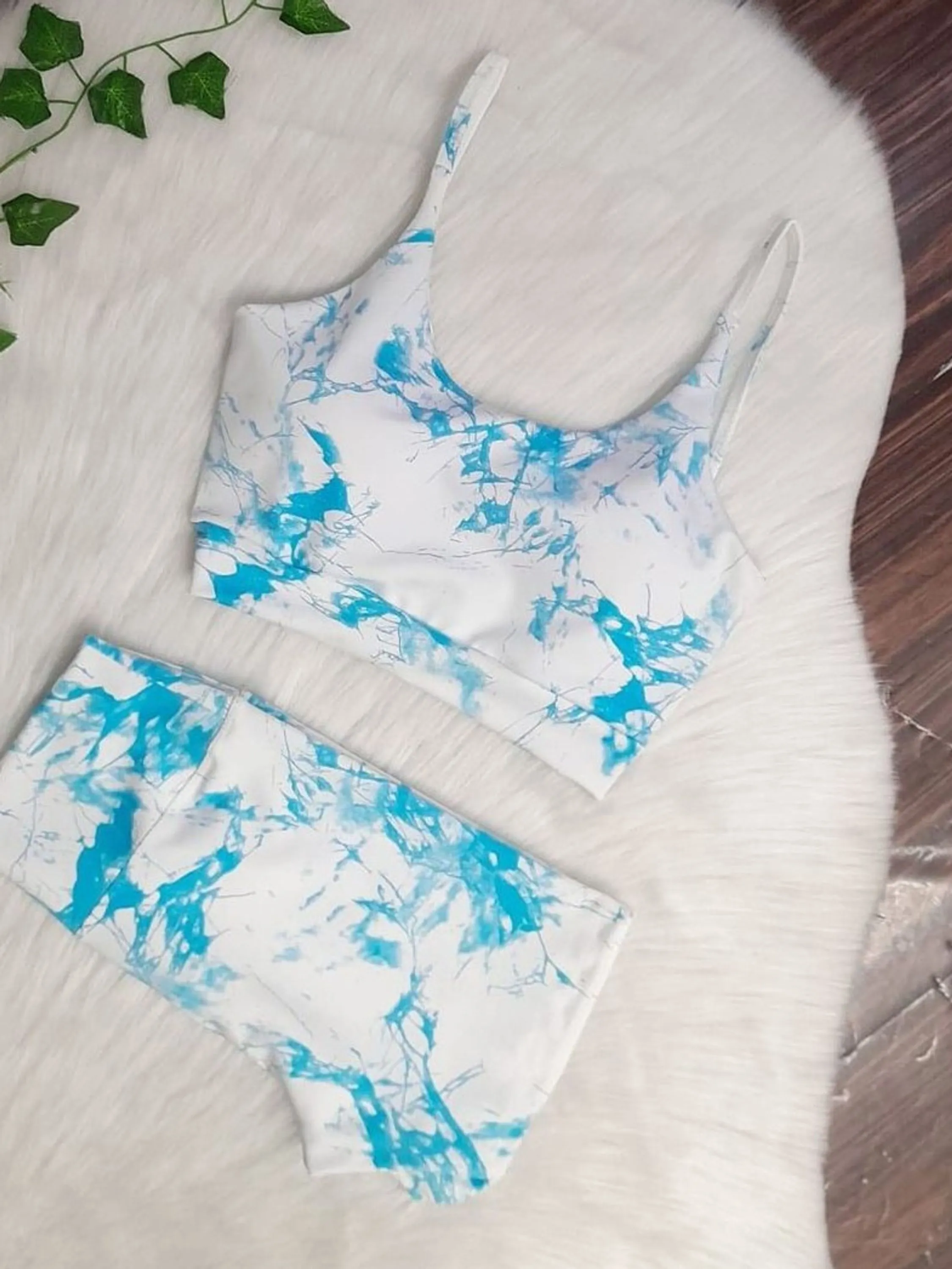 Conjunto feminino fitness estampado costas abertas conjunto verão