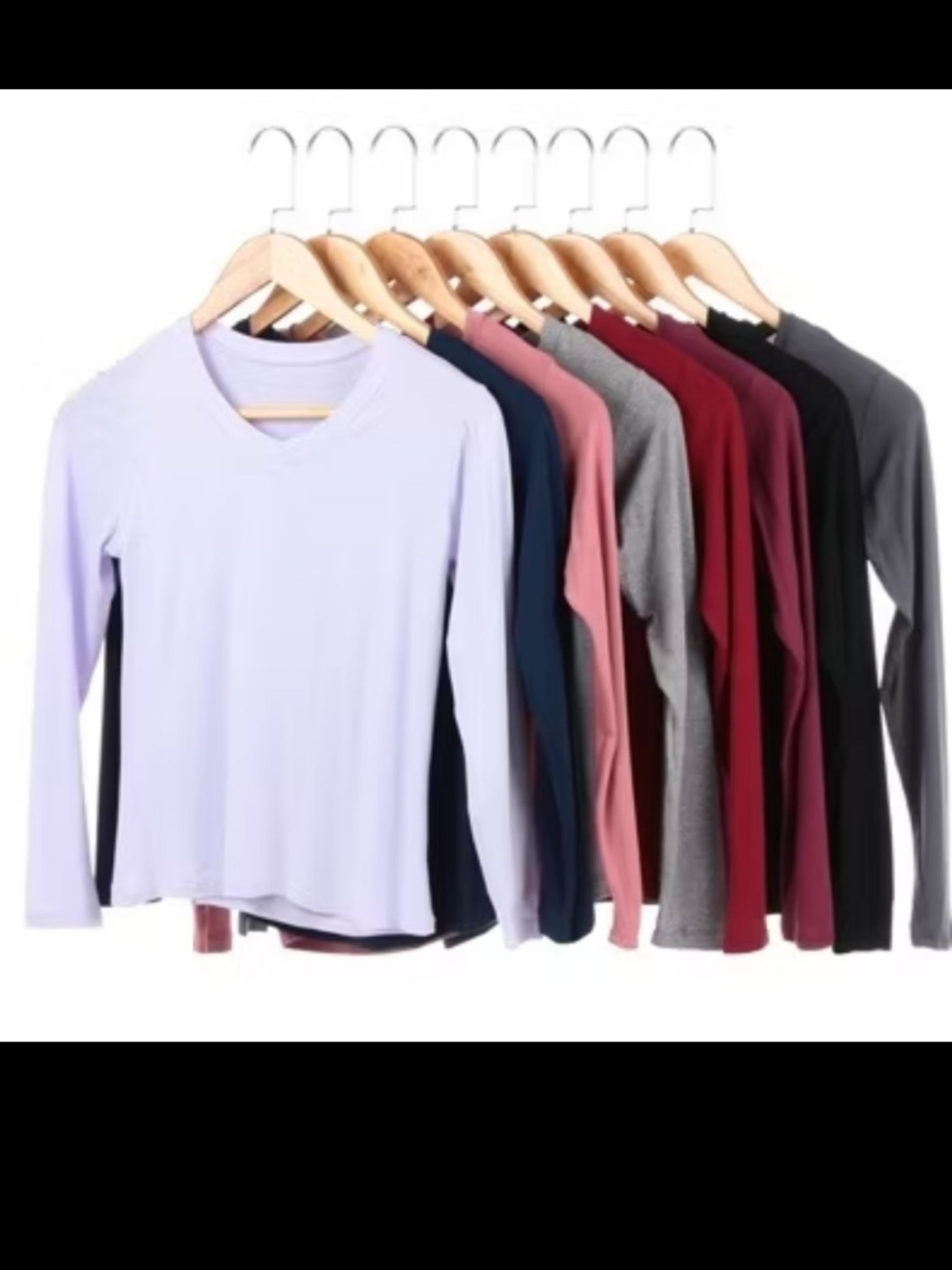 Blusa manga longa gola V várias cores disponíveis