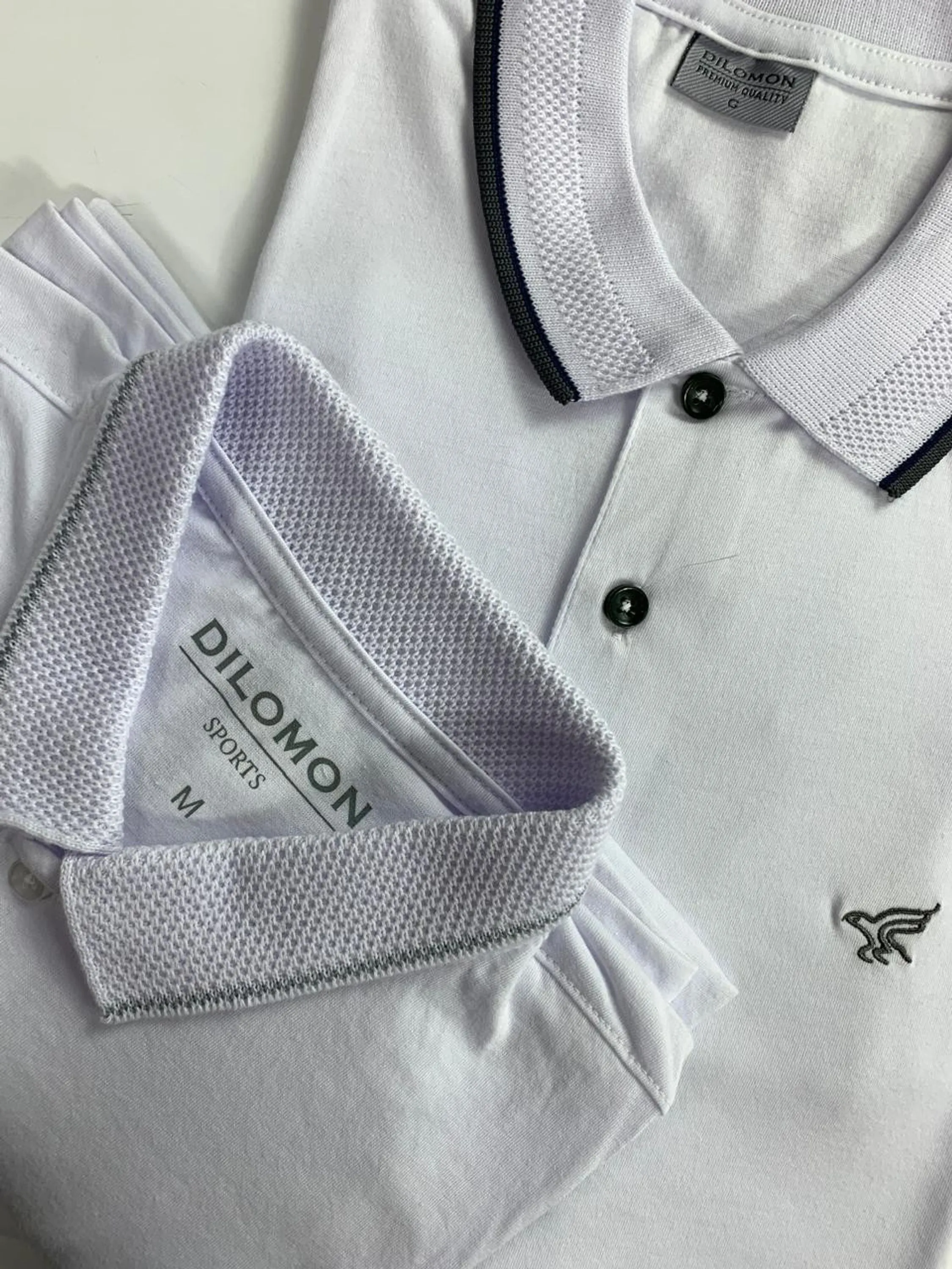 Dilomon Camisa Polo Básica Branca Masculina de Luxo C02-A