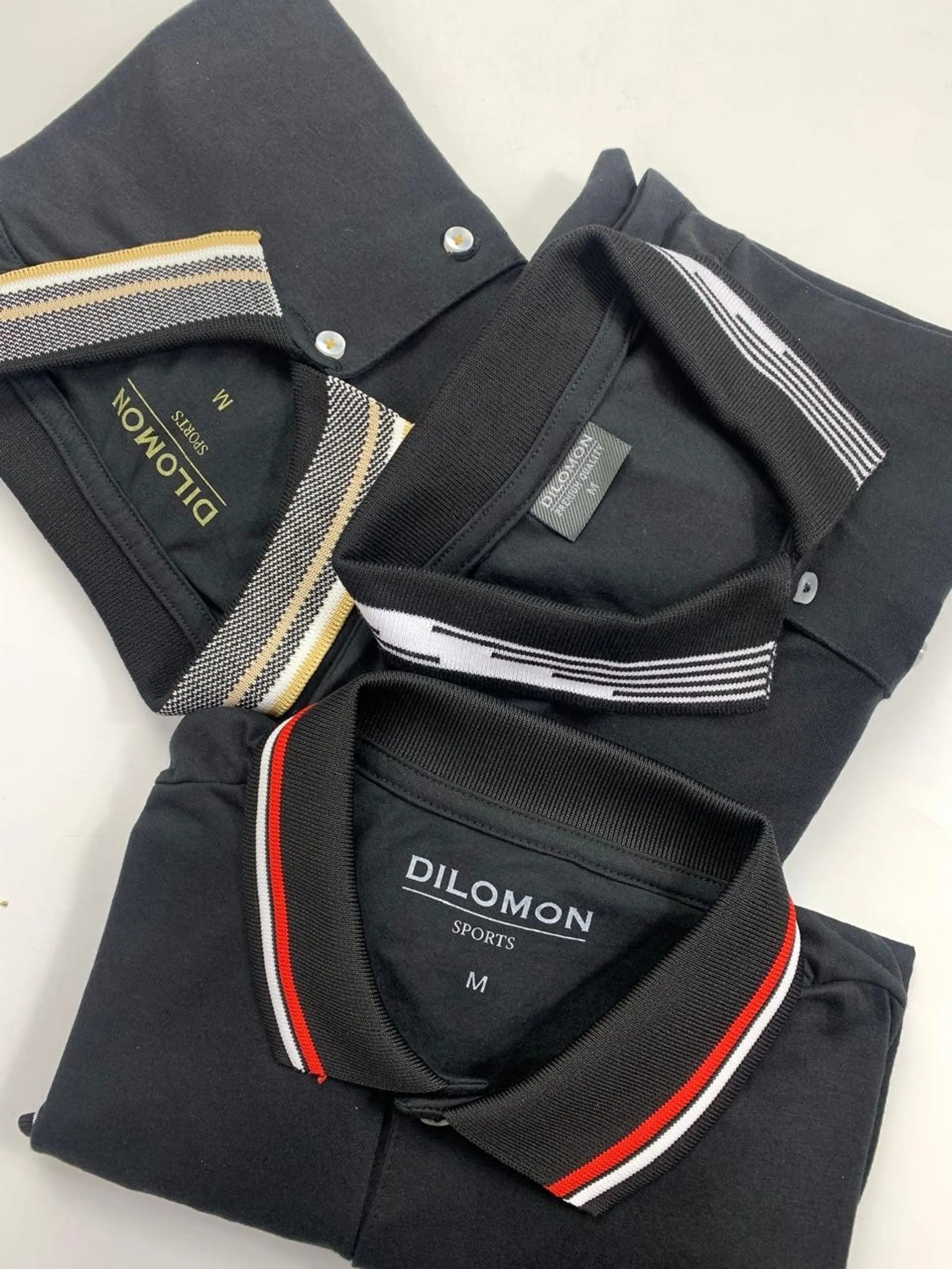 Dilomon Camisa Polo Básica Preta Masculina de Luxo C02-A