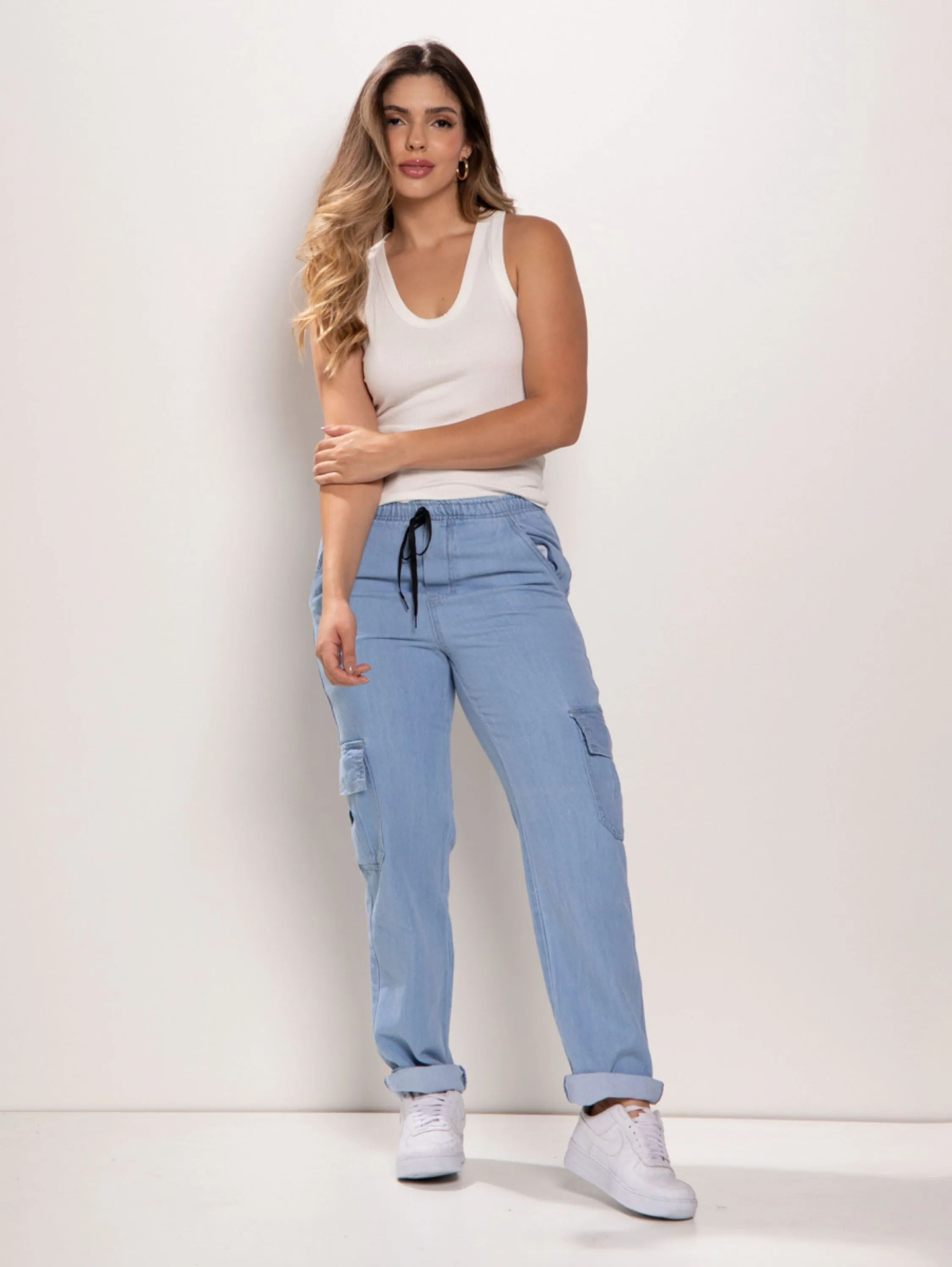 Calça Cargo Jeans Clara Unissex