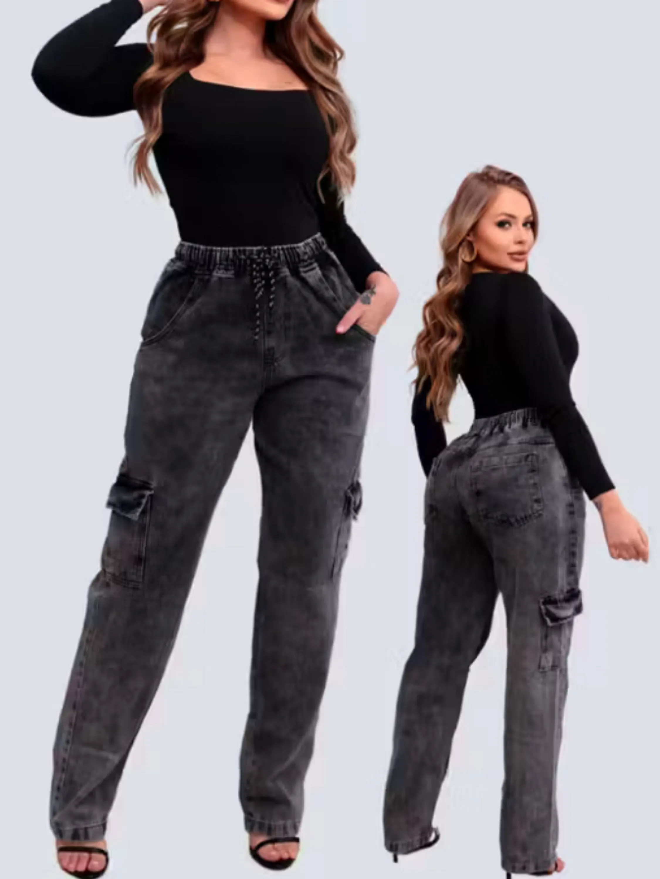 Calça Cargo Jeans Estonado Unissex