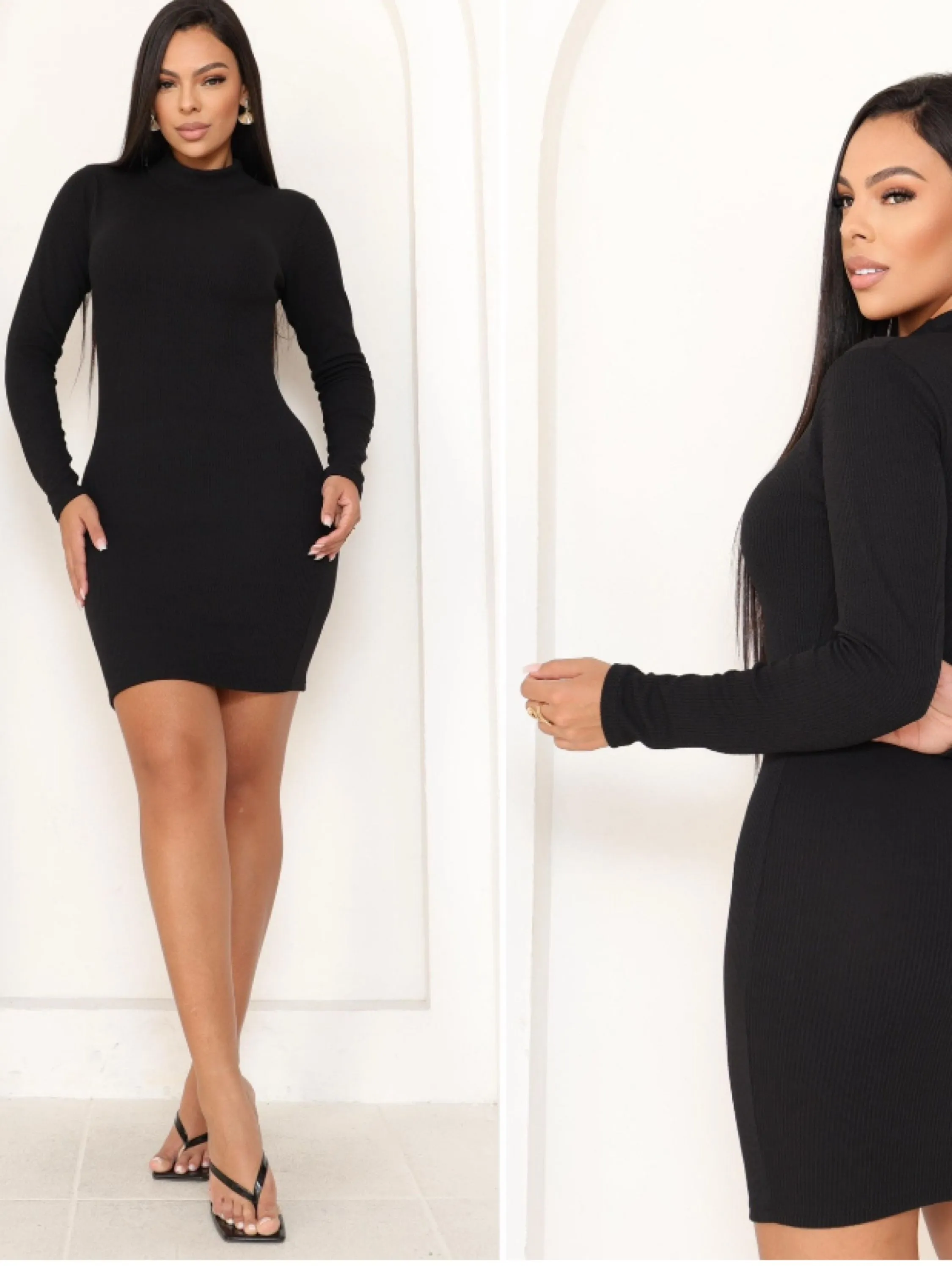 Vestido Gola Anarruga Manga Longa