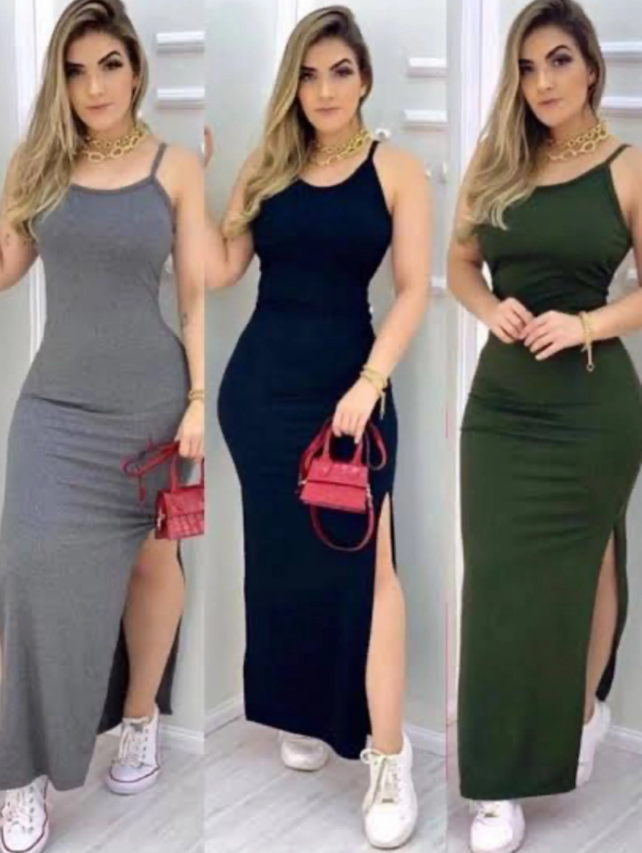 Vestido Longo Canelado Alcinha