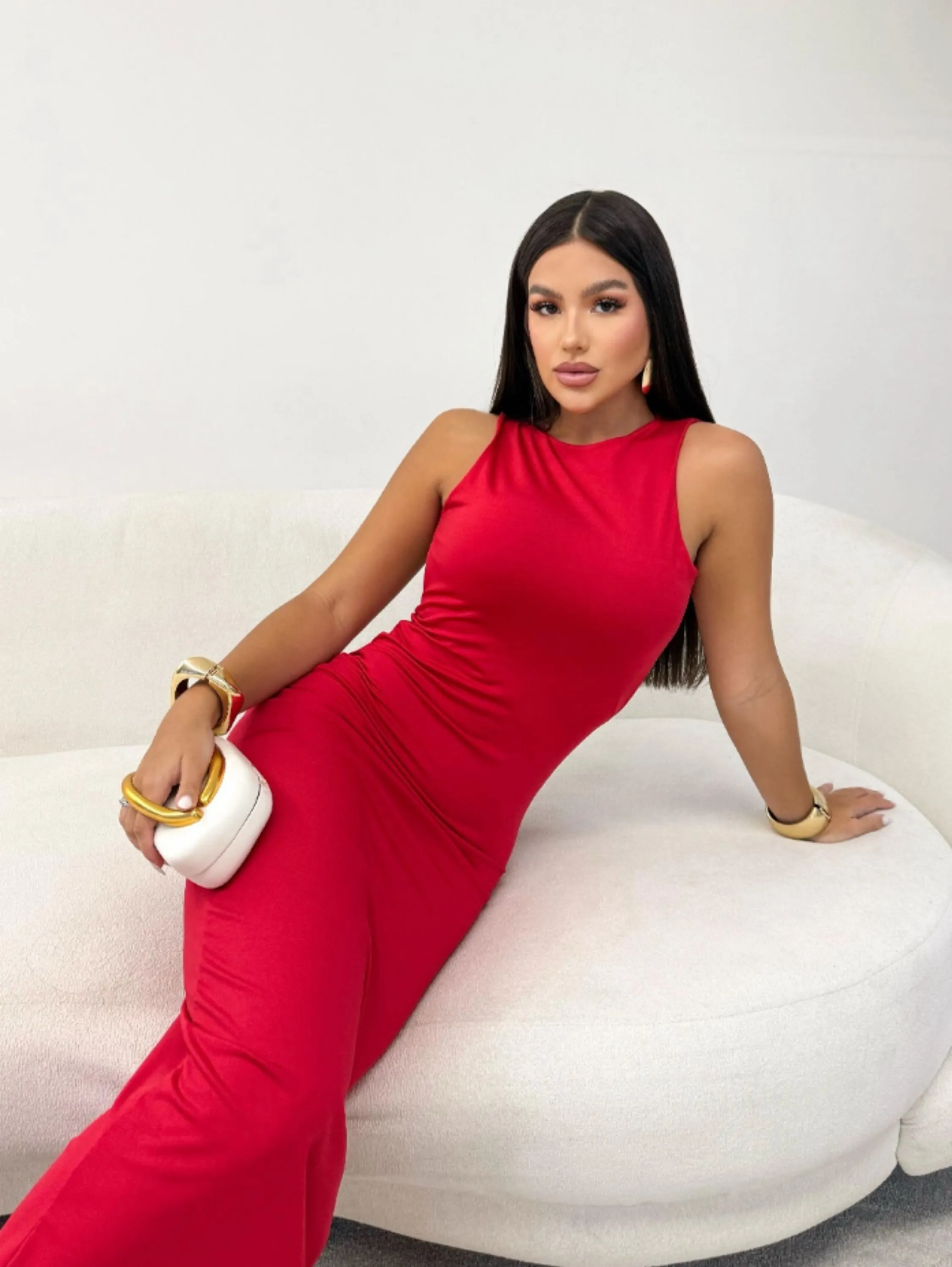 Vestido Suplex Midi com Decote Costas