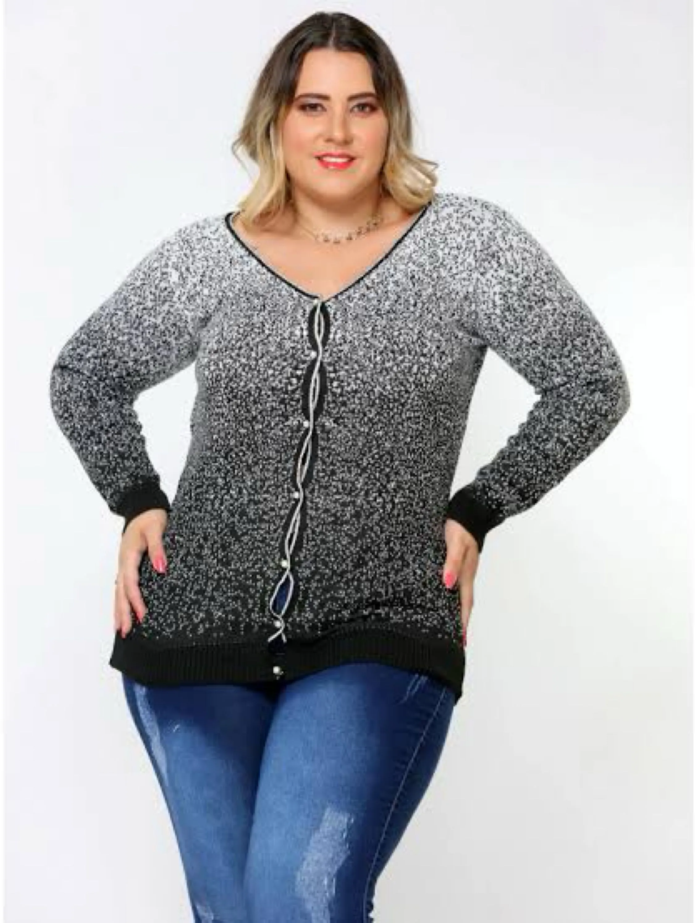 Casaco Tricô Feminino Plus Size