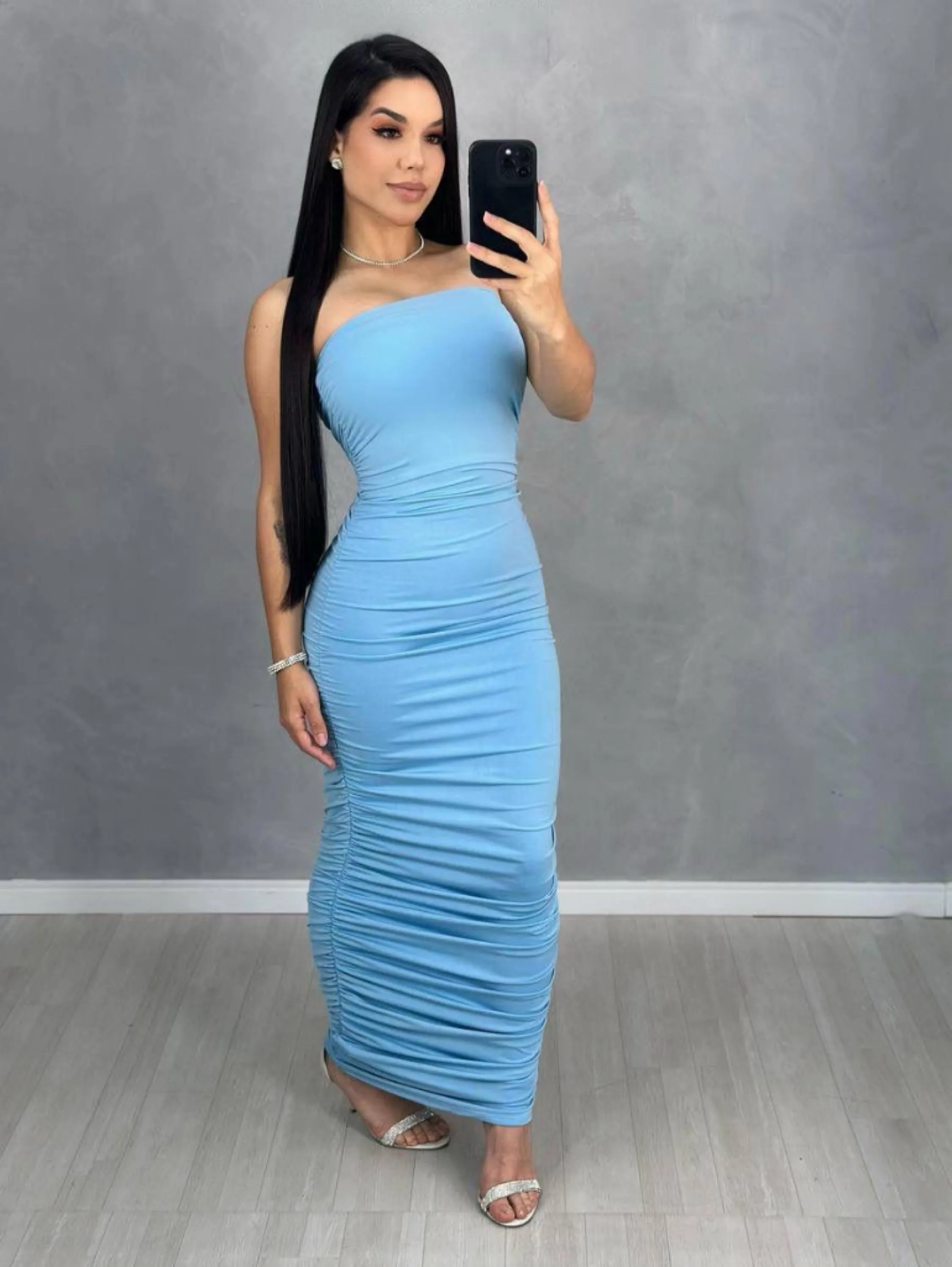 Vestido Midi Drapeado tomara que caia