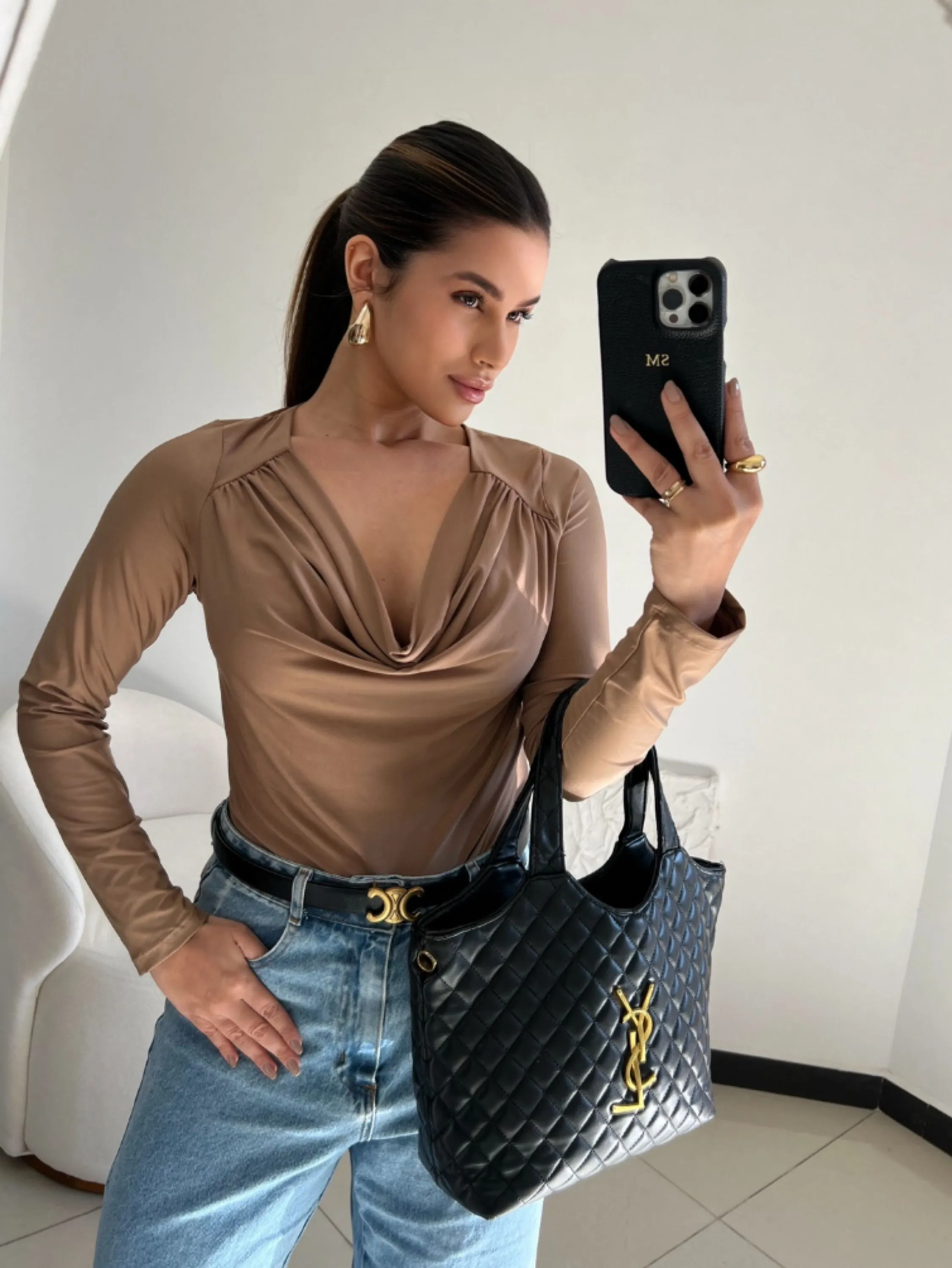 Blusa Manga Longa Gola Drapeada