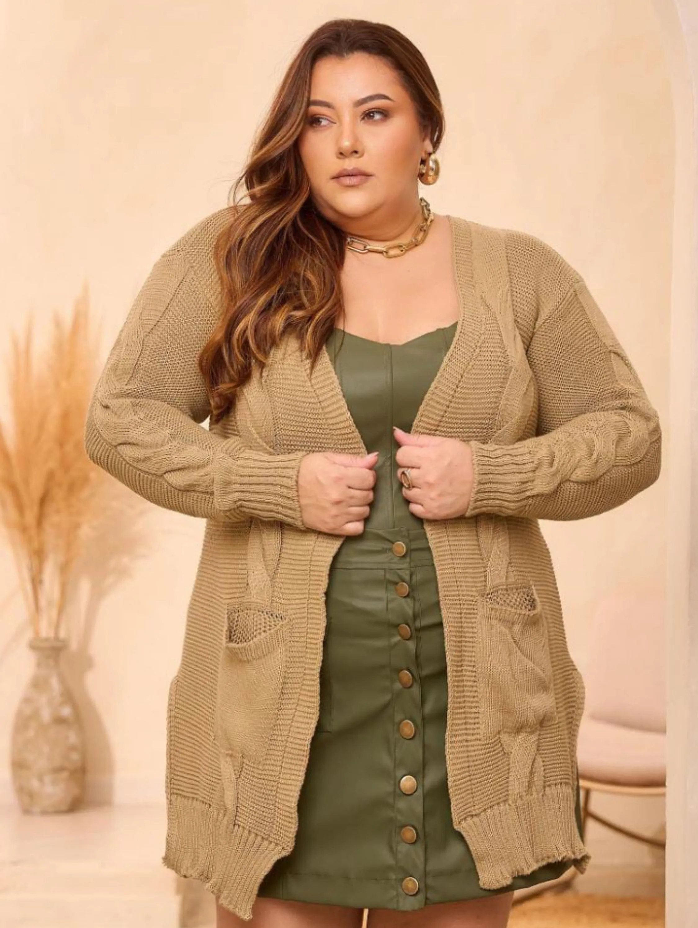 Cardigan Trança Plus Size