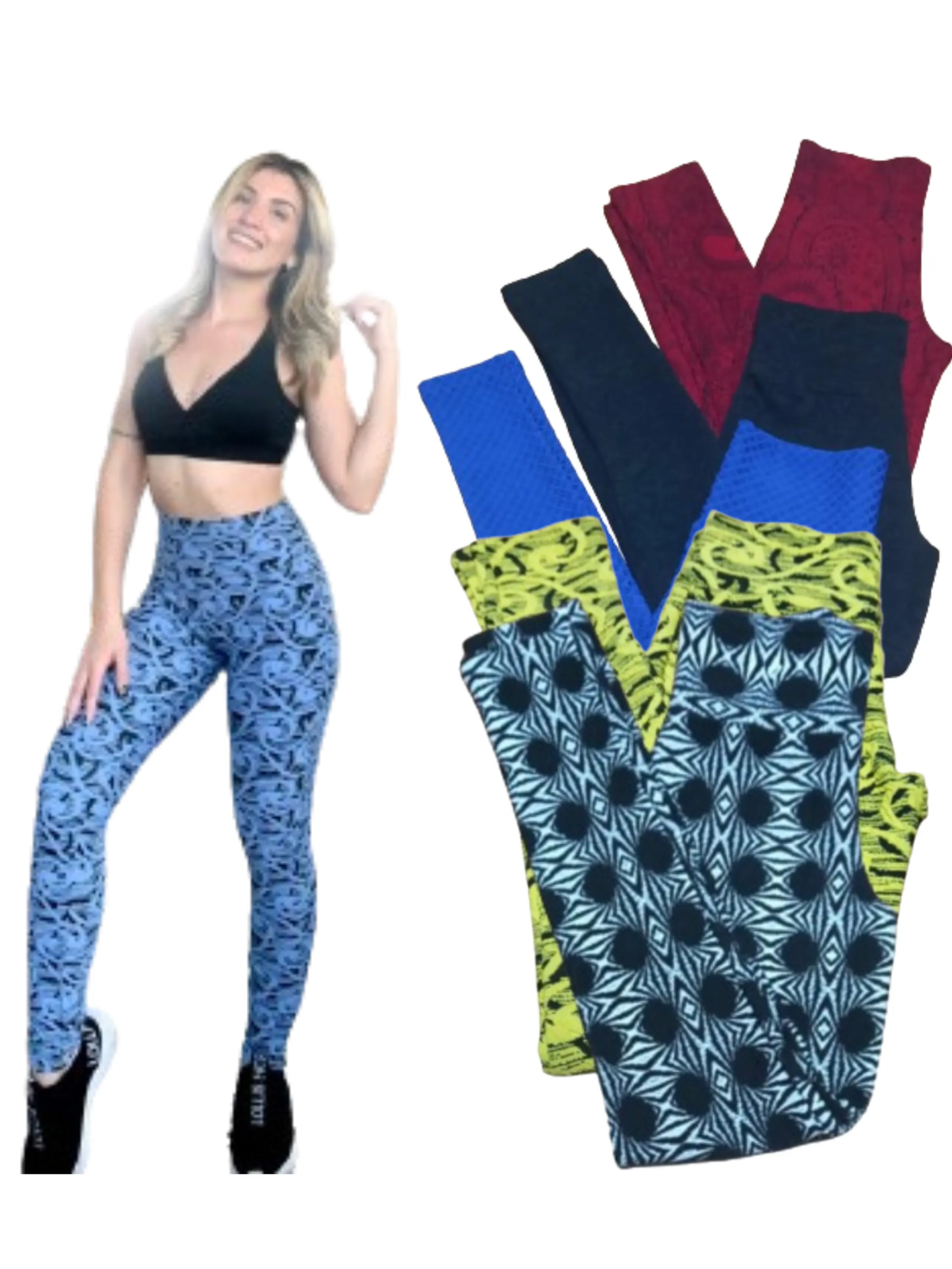 KIT Legging Jacquard Cós Alto Com Relevo