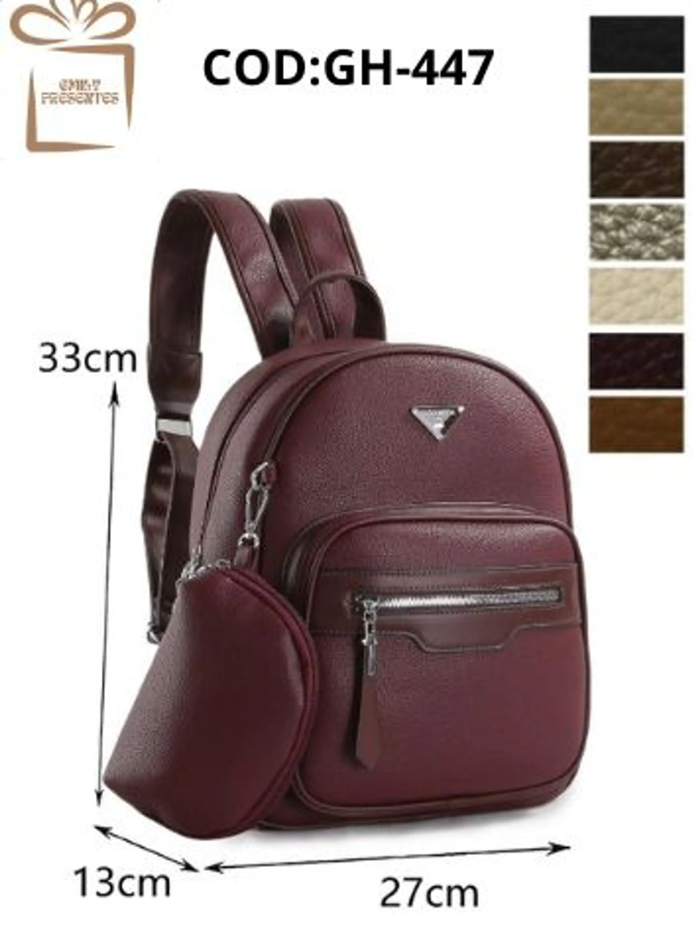 Mochila Feminina Couro com Alça Regulável Porta Moeda-GH/447