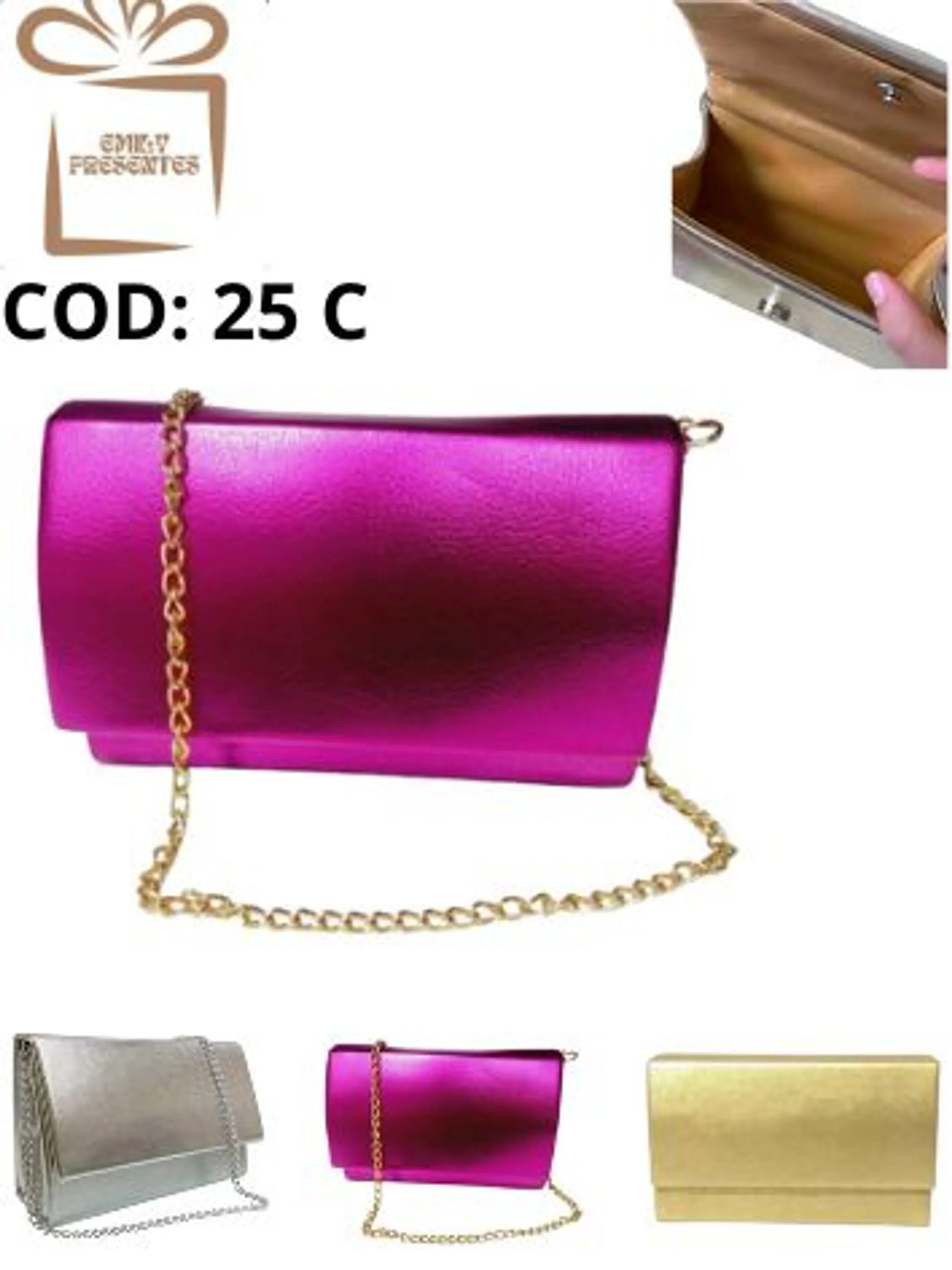 Bolsa Clutch Cintilantes com Alça de Correntes-25C