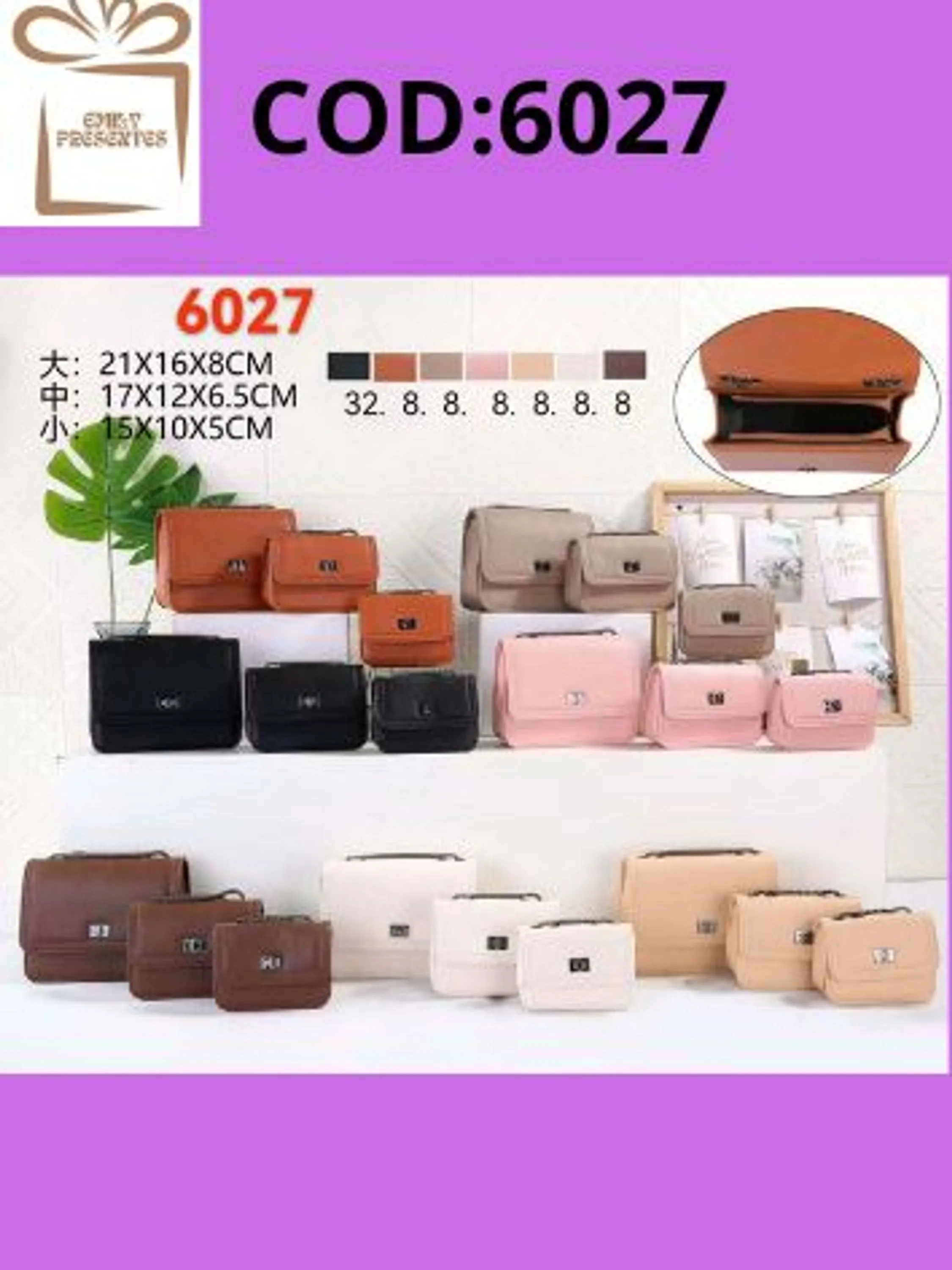 Kit 3 Bolsa Feminina com Alça  de Cadeia-COD:6027