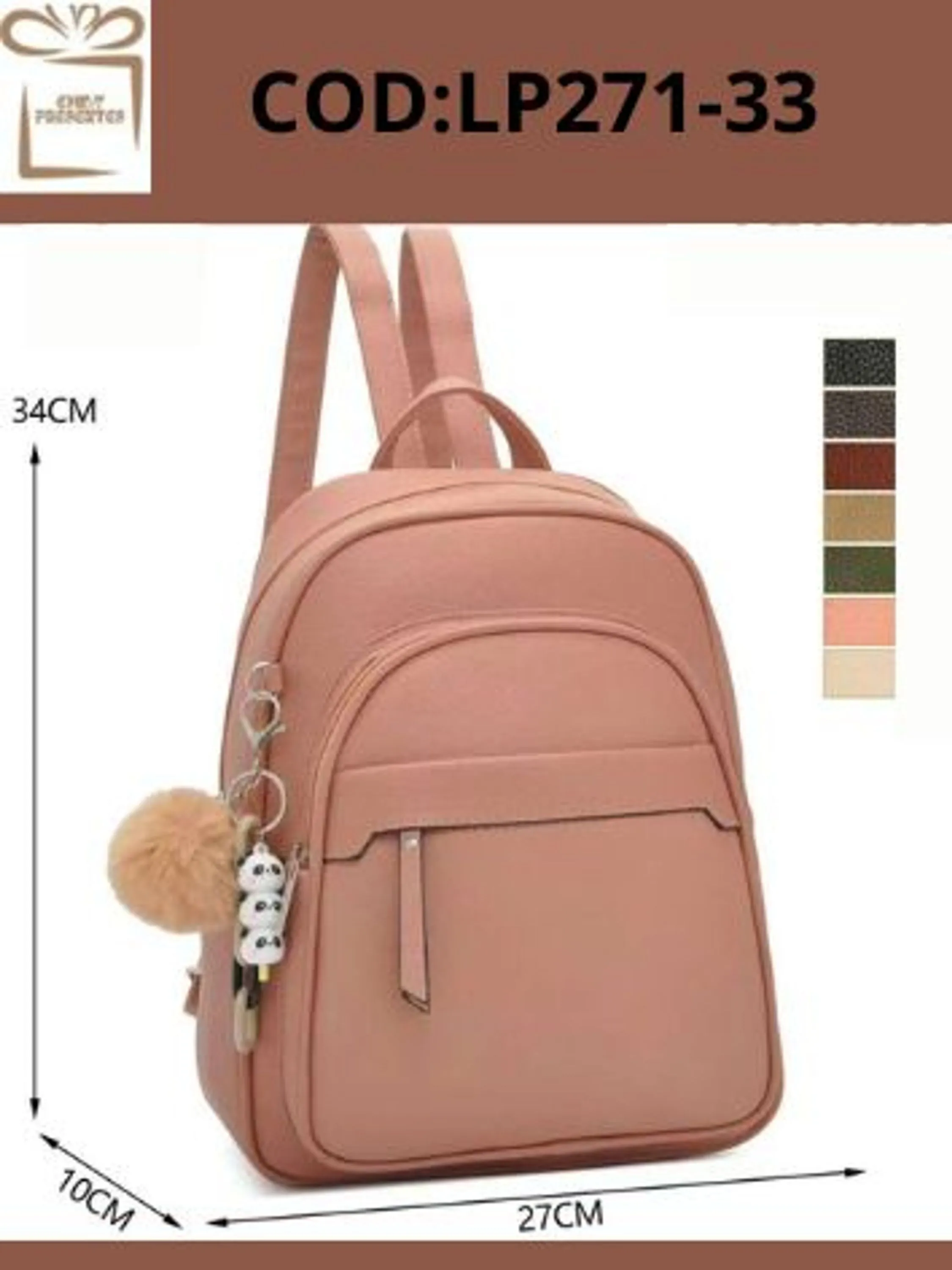 Mochila Casual Couro PU Chaveiro Pandinha-LP271*33
