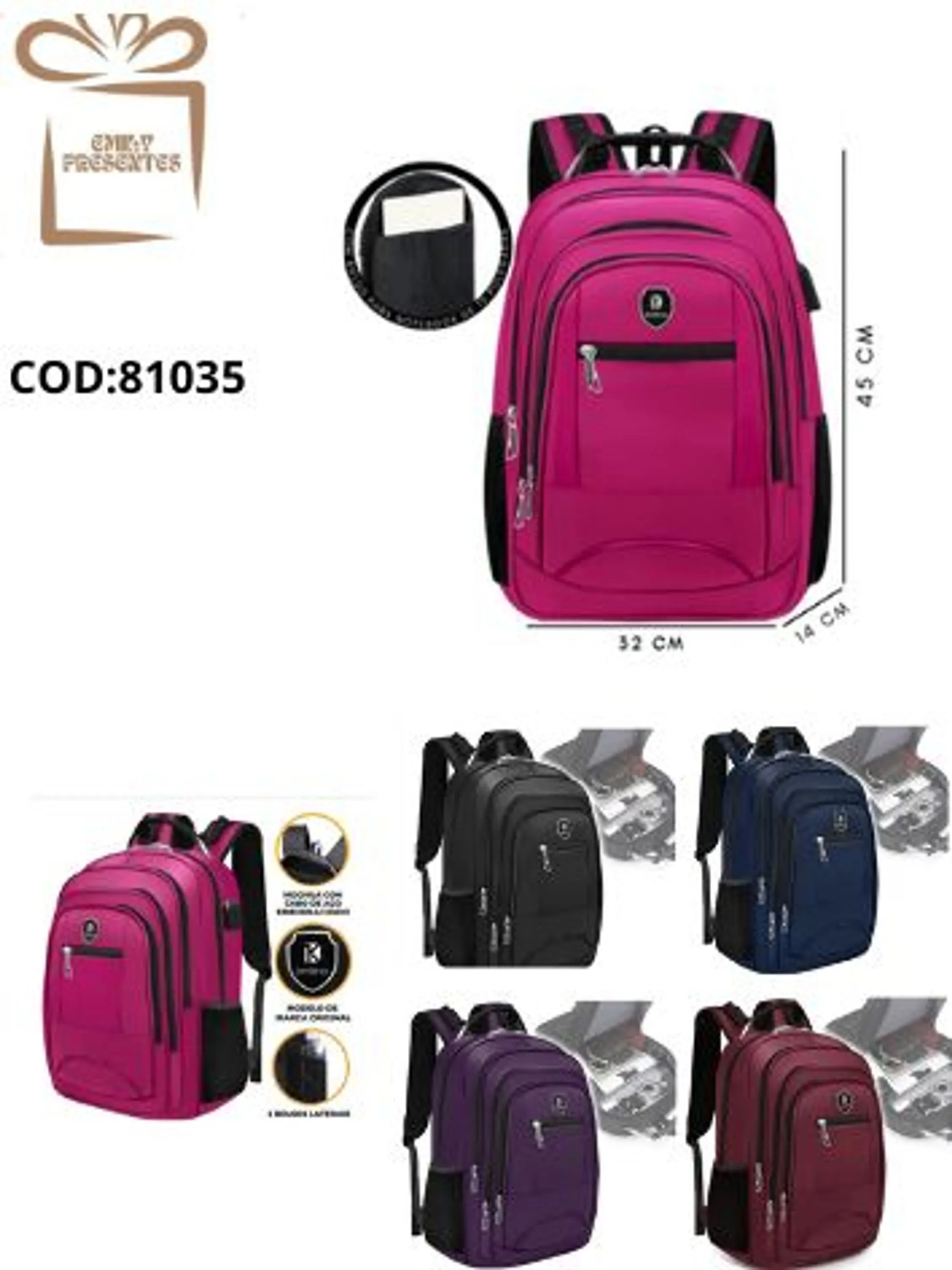 Mochila Impermeável Com Alça Super Reforçado- Unissex com Cabo USB-FONE-81035