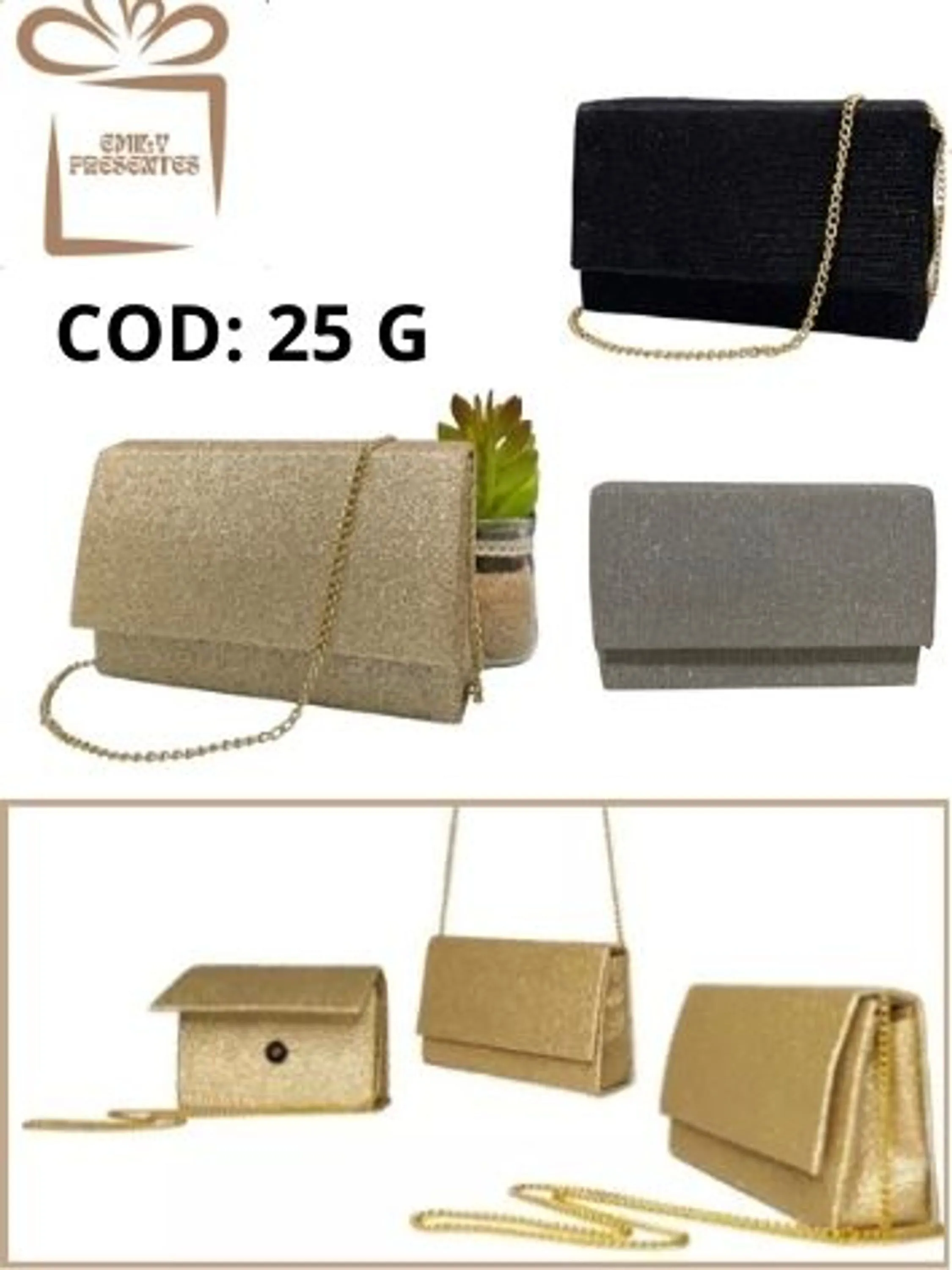 Bolsa Clutch Brilhantes Glitter Alça de Corrente- COD-25G