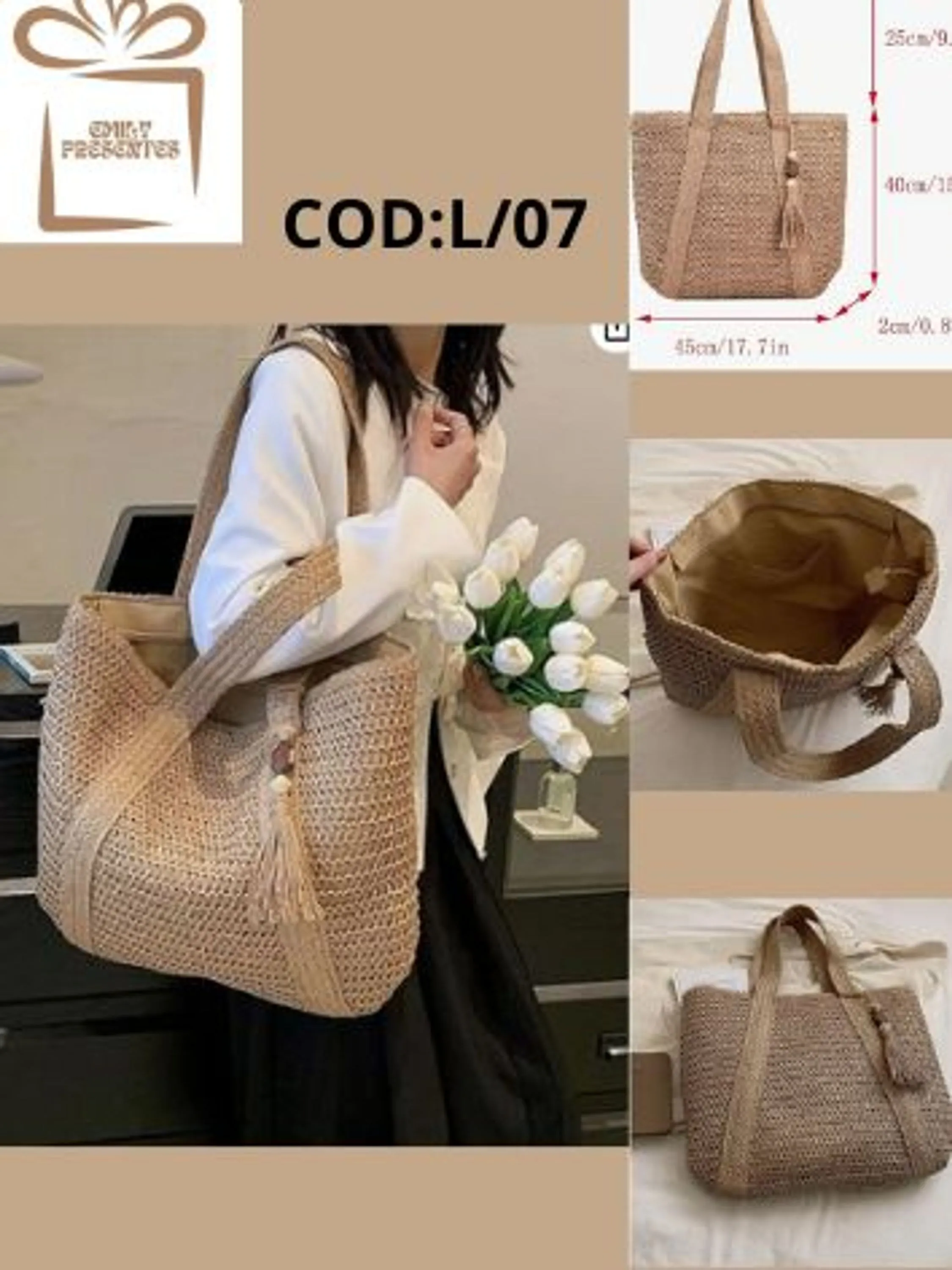 Bolsa Tecido Palha Casual Feminina De Praia-L07