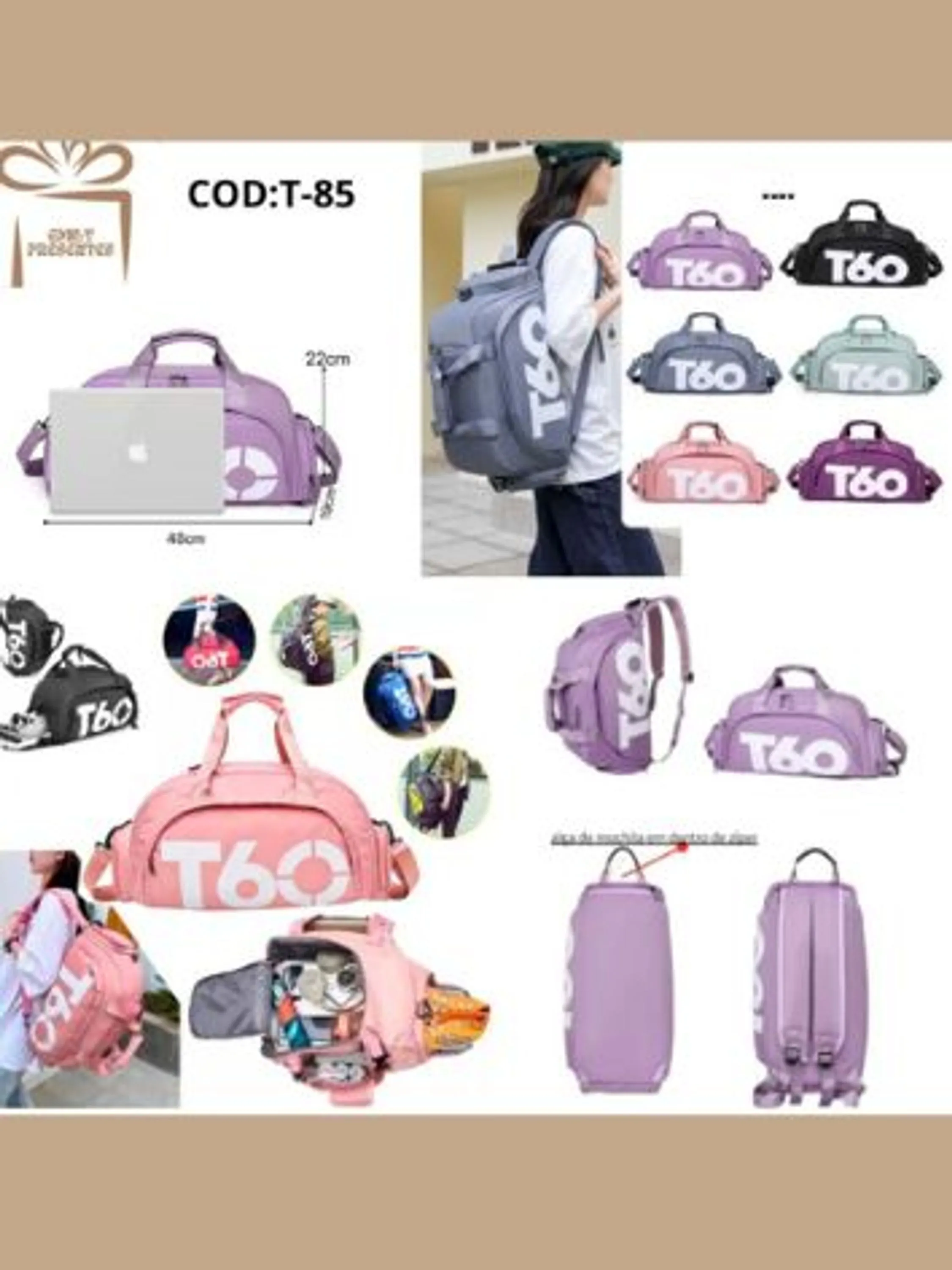 Mala/Mochila T60 -Academia/Viagem/Passeio- T85