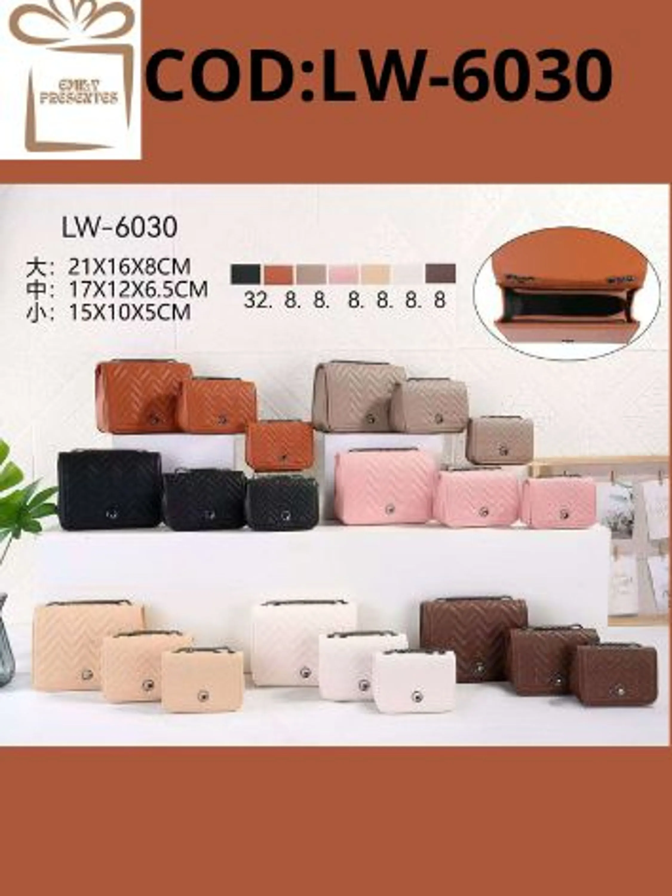 Kit 3 Bolsas Couro Pu  Alça Preta Cadeia-LW6030