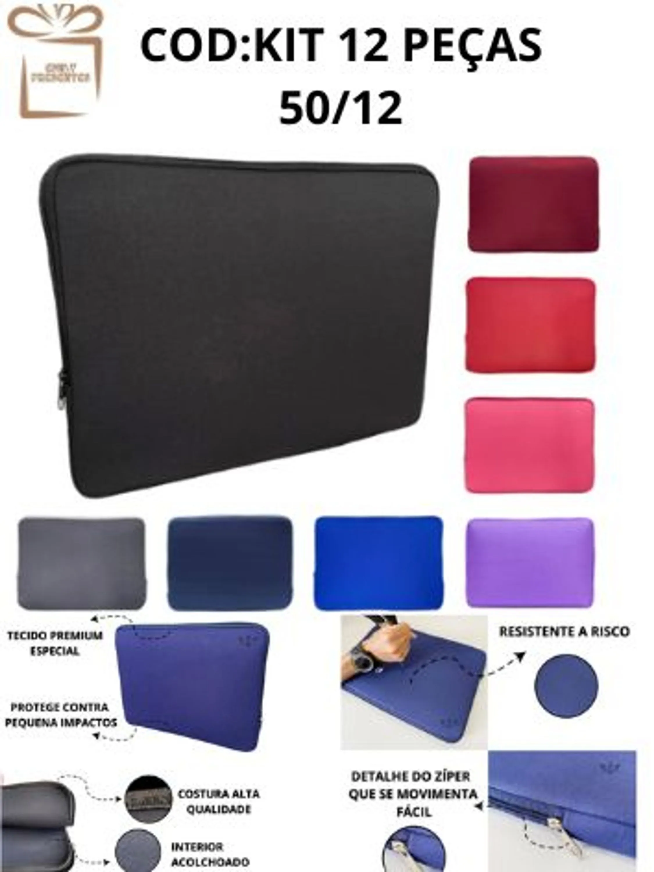 Kit 12 Peças de Capa Case Para Notebook Bolsa Maleta Pasta Slim Minimalista Prática Envio Rápido-COR SORTIDA-50