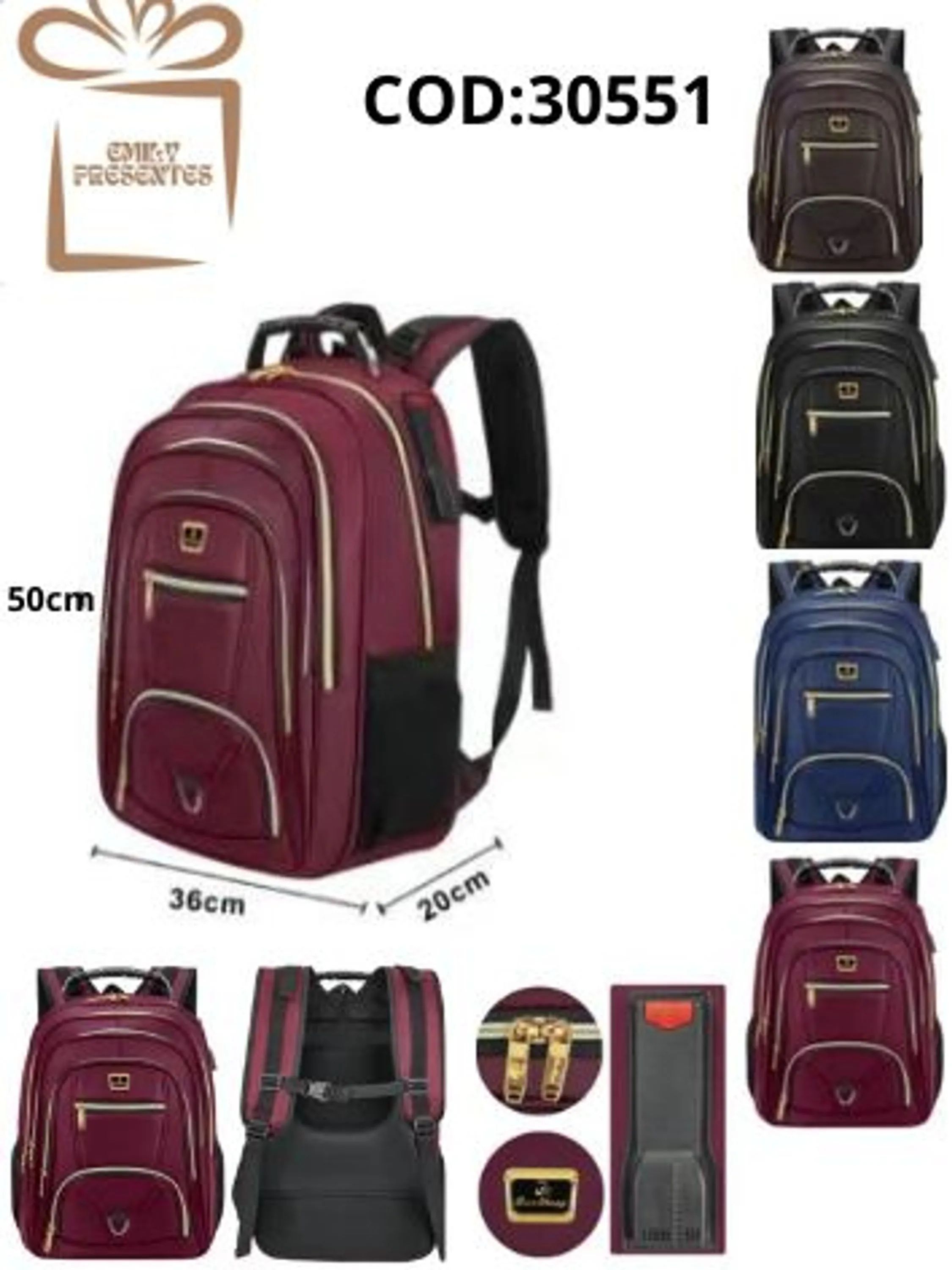 Mochila Tecido Sintético-Vários Compartimento-30551