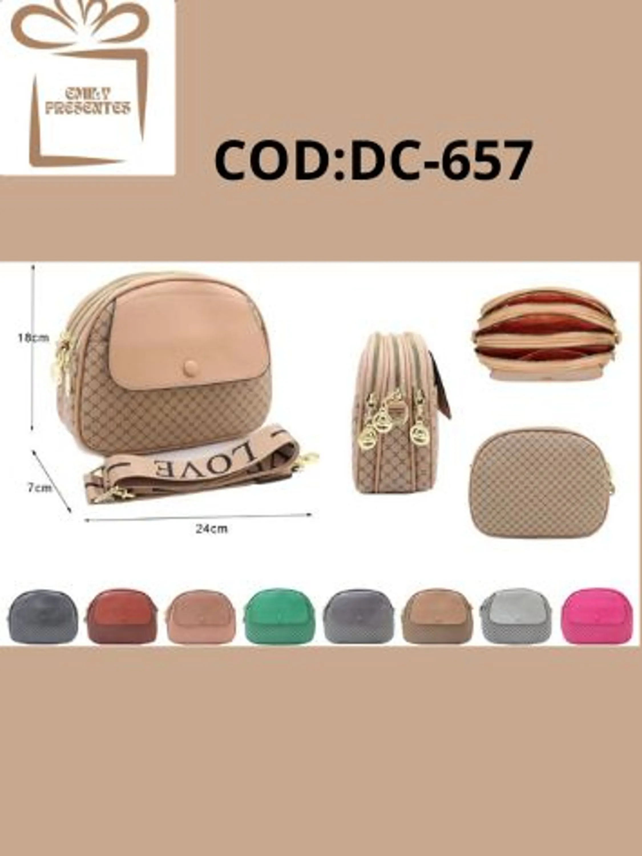 Bolsa Feminina com Vário Compartimento de Zíper -DC657