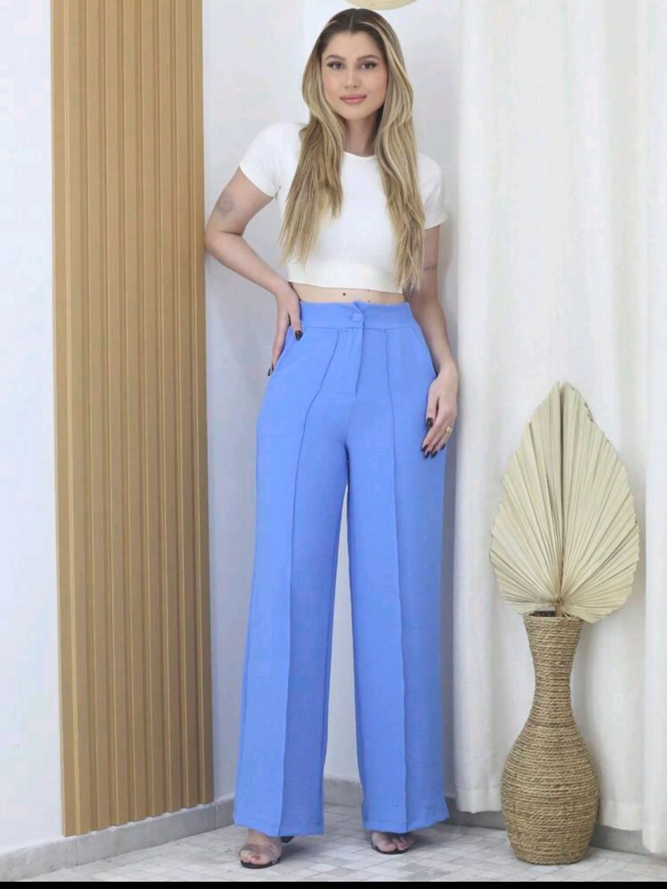 Calça Pantalona Duna Elastico Wide Leg Social Blogueiro