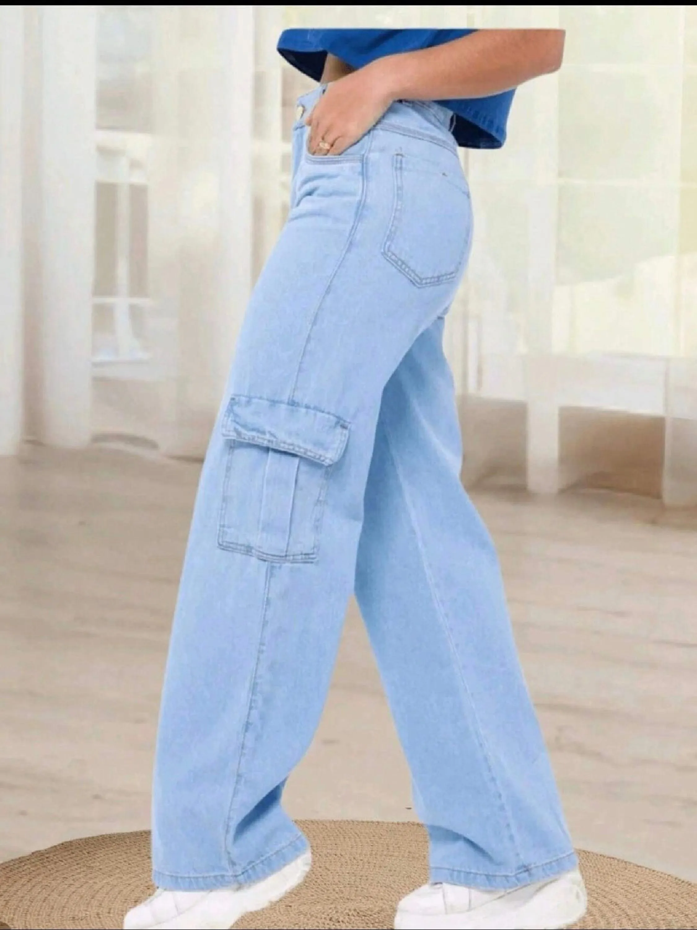 CALÇA JEANS CARGO AZUL  CLARO