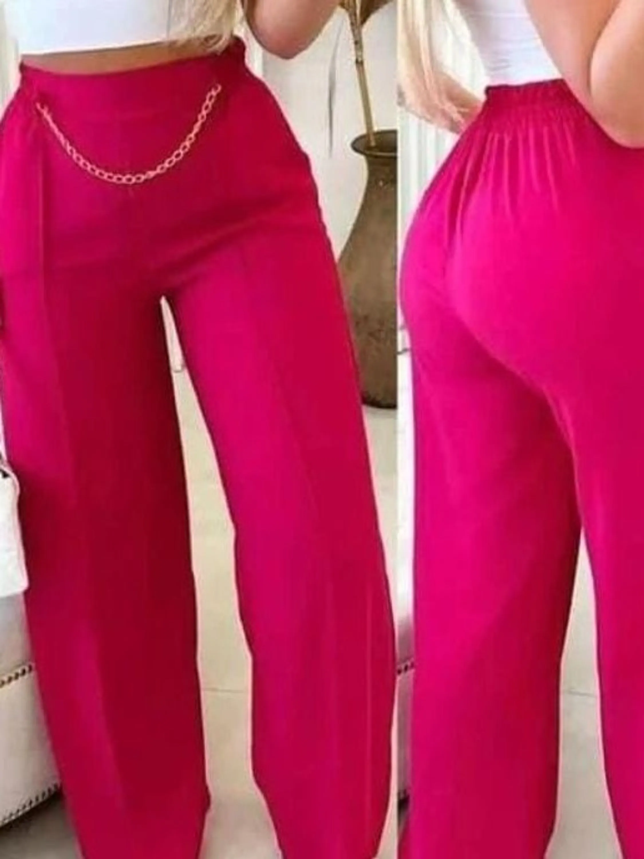 Calça pantalona com detalhe