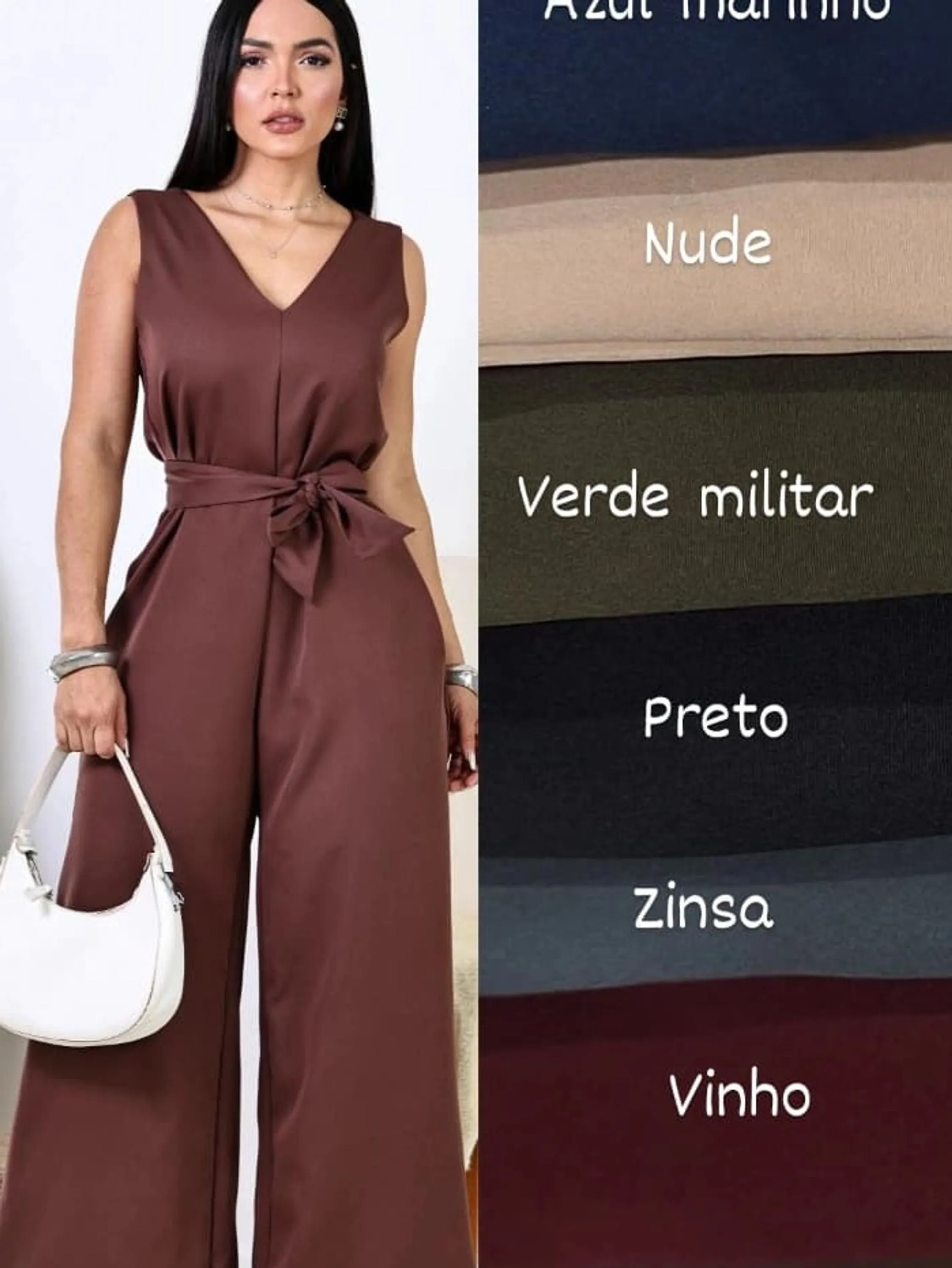 Macacão solto com cinto e bolso