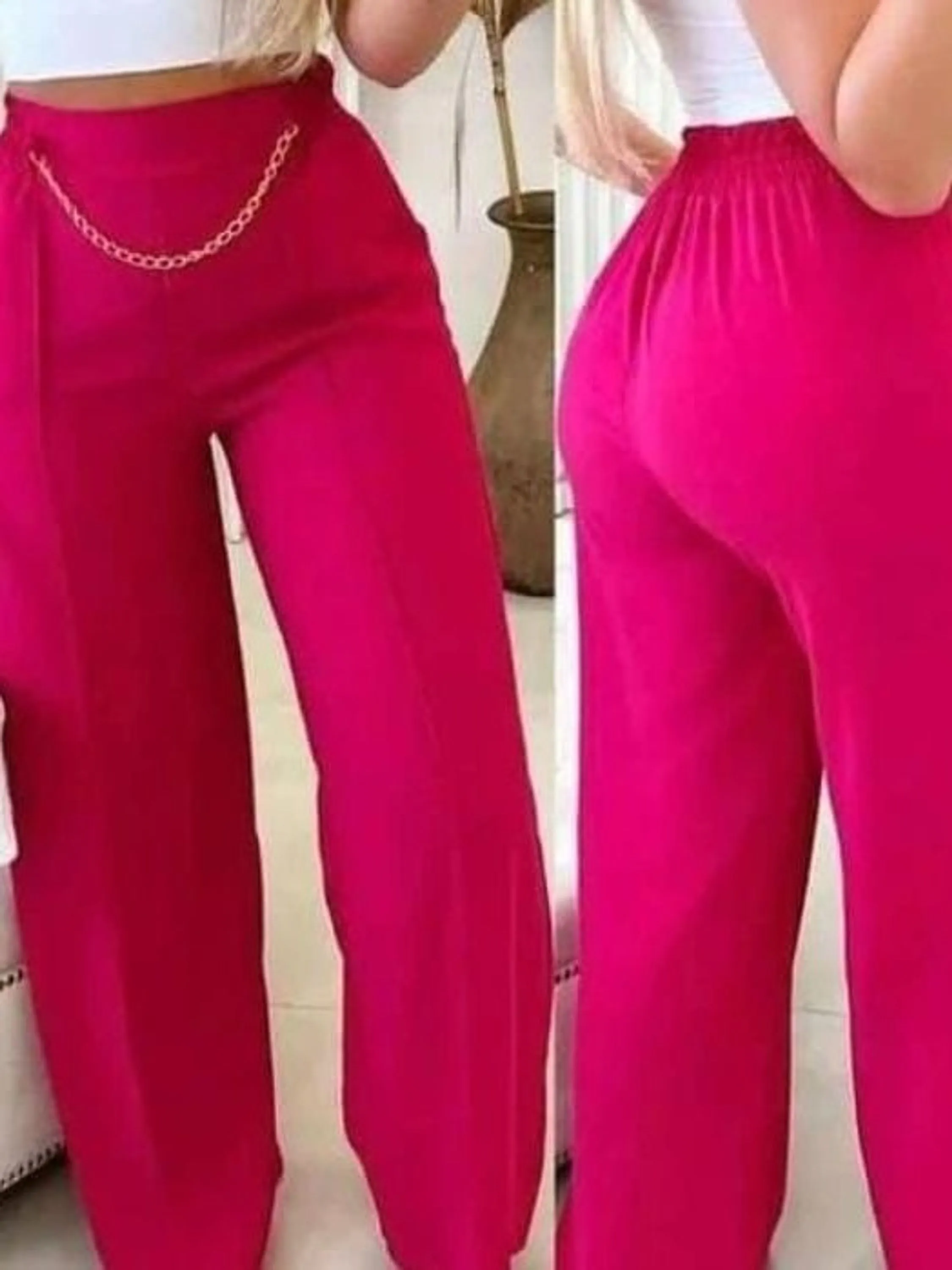 Calça pantaloba com elástico e detalhe