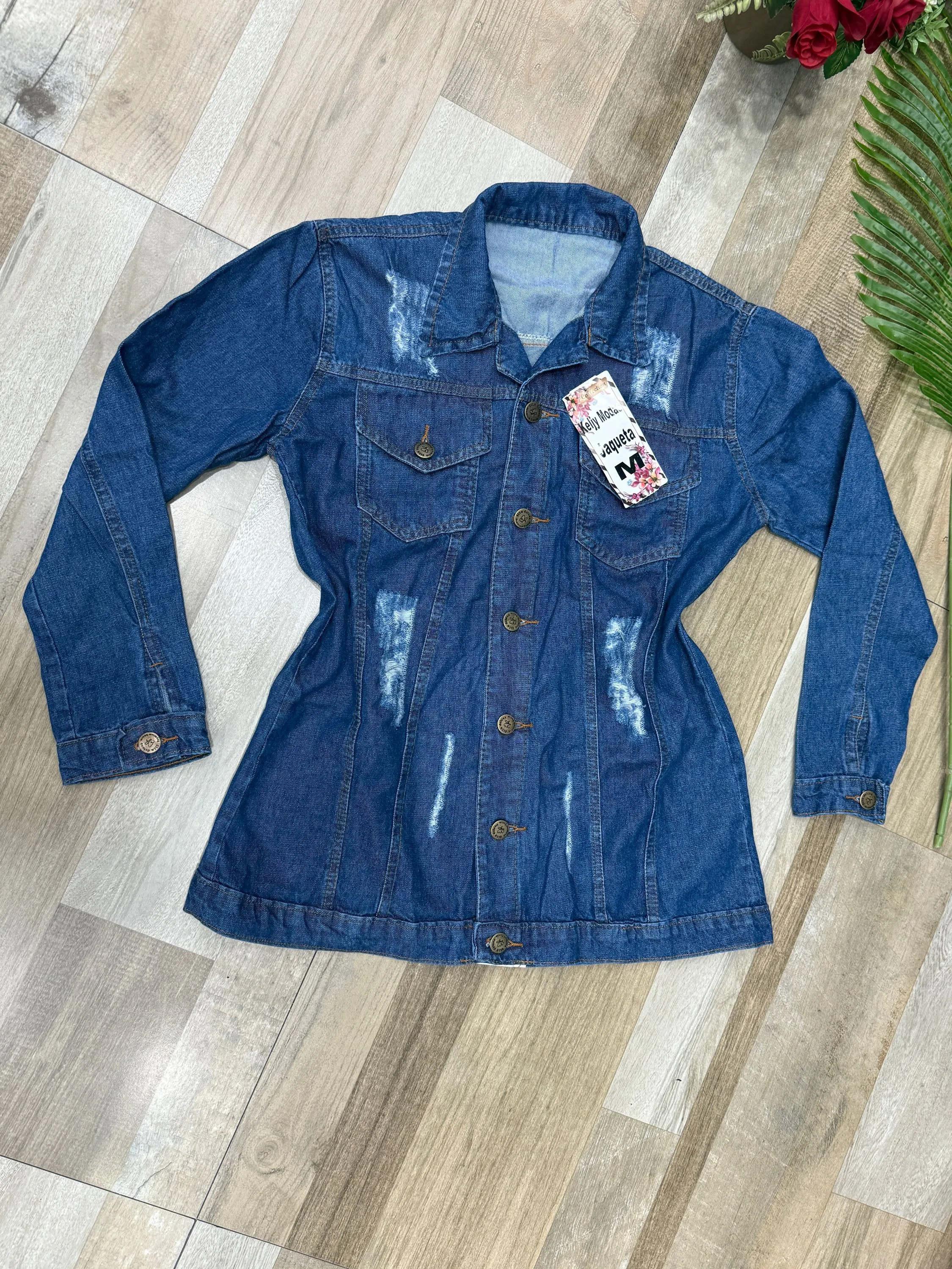 Max Jaqueta Jeans Feminina Rasgado