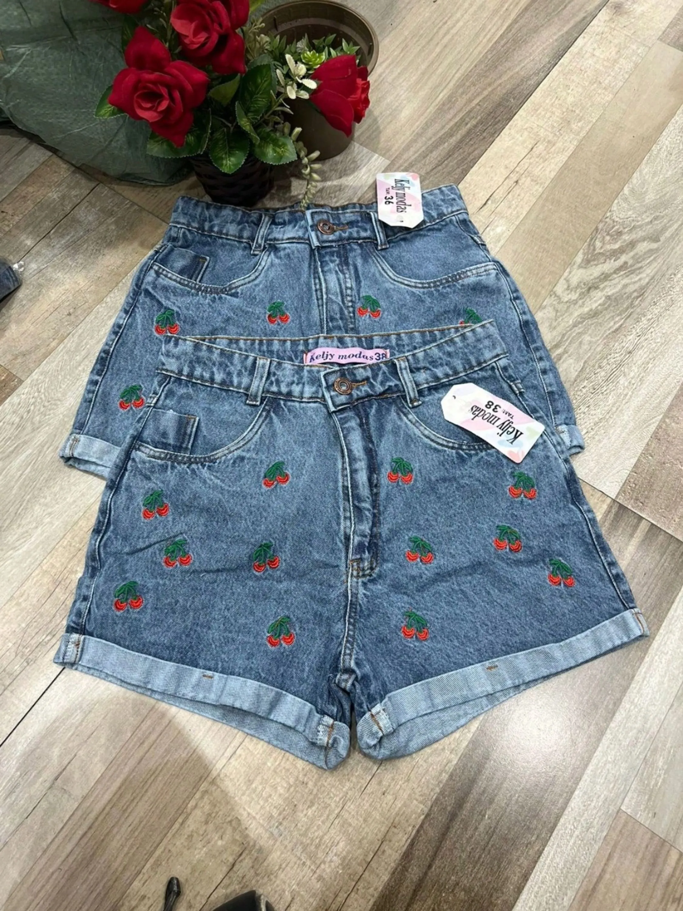 Short jean Flor Cereja