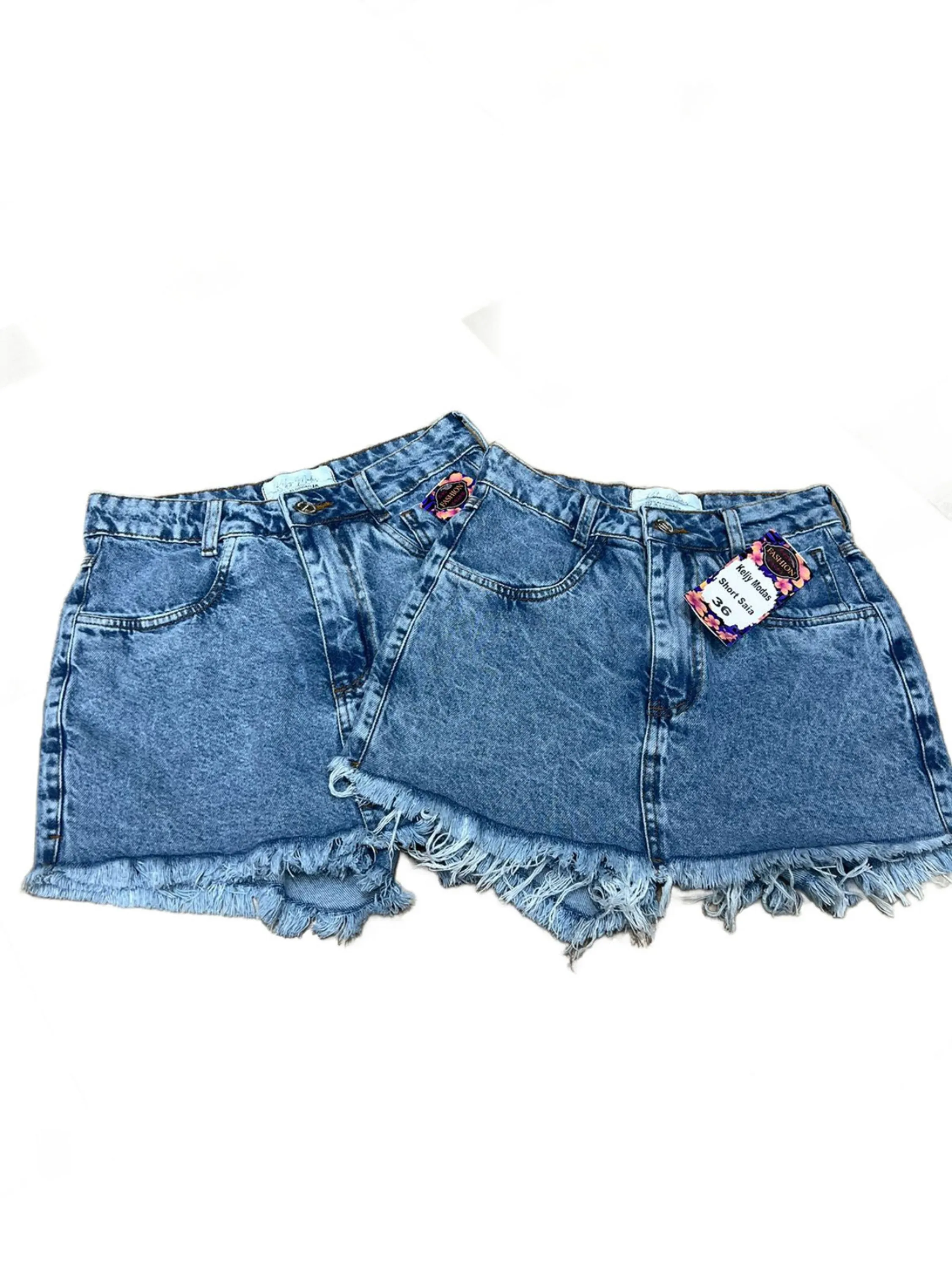 Short Sais Jean Feminina Barra Rasgado