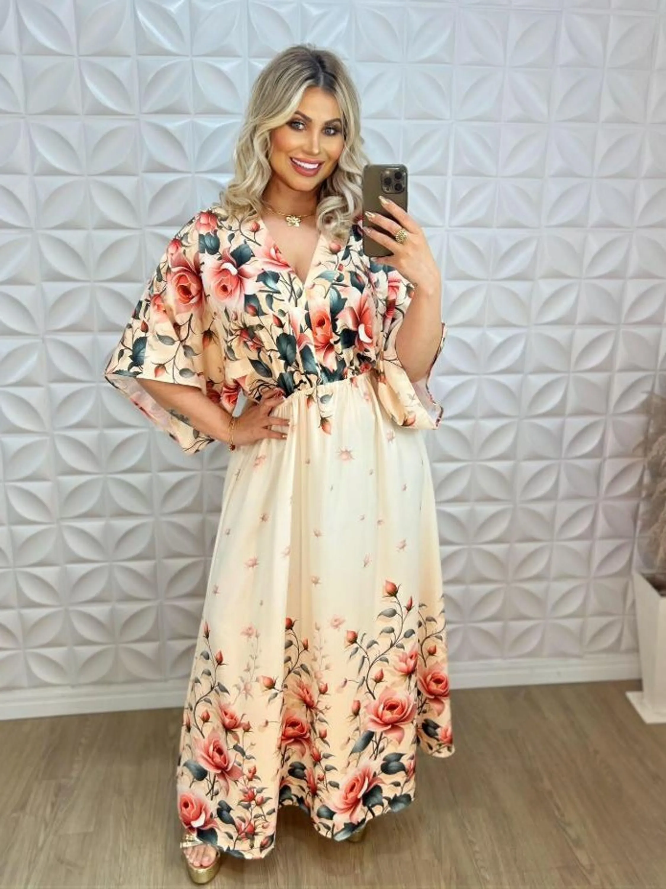 Vestido Longo Morcego Estampado