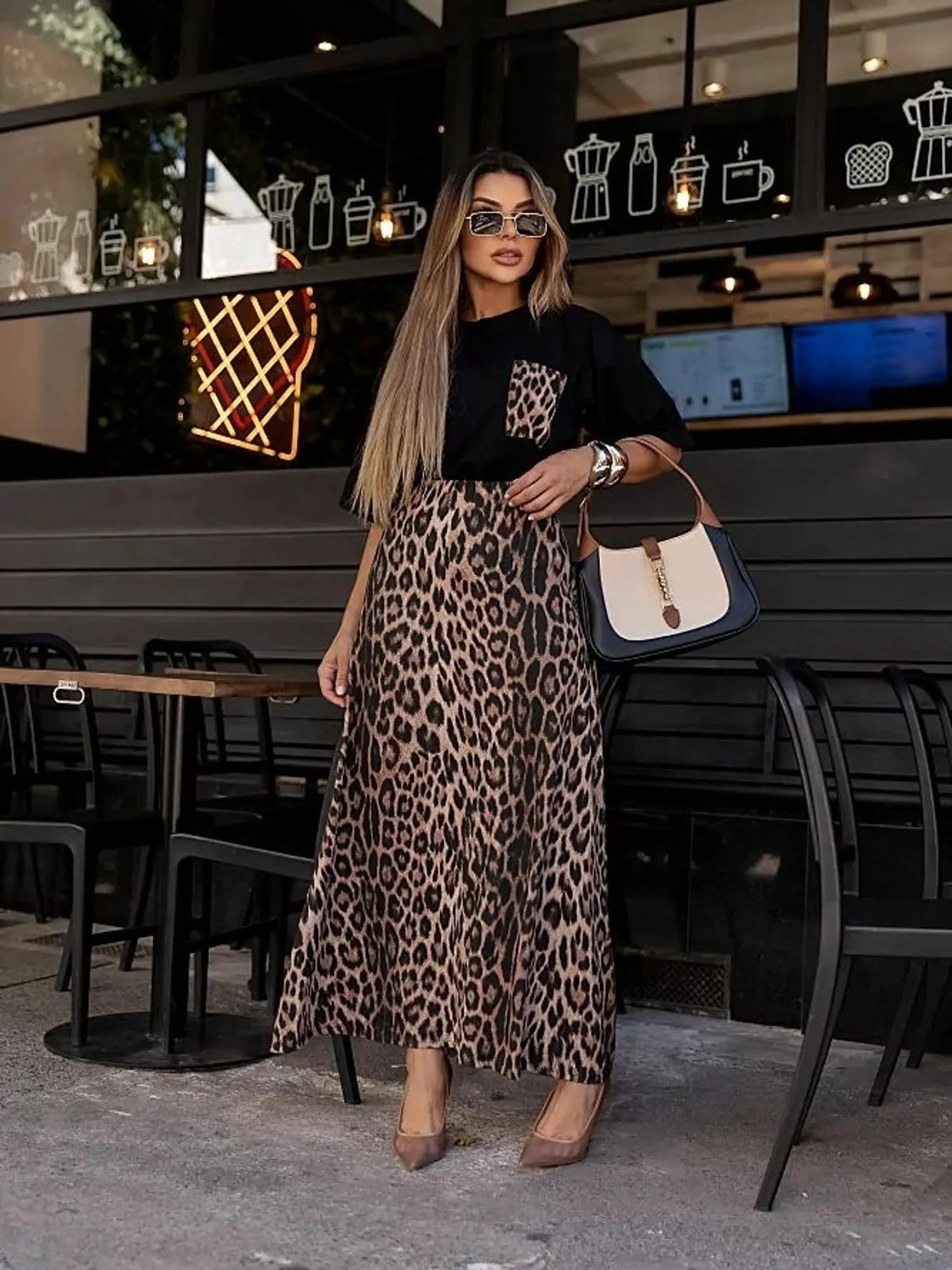 Conjunto Animal print Onça Saia e Blusa