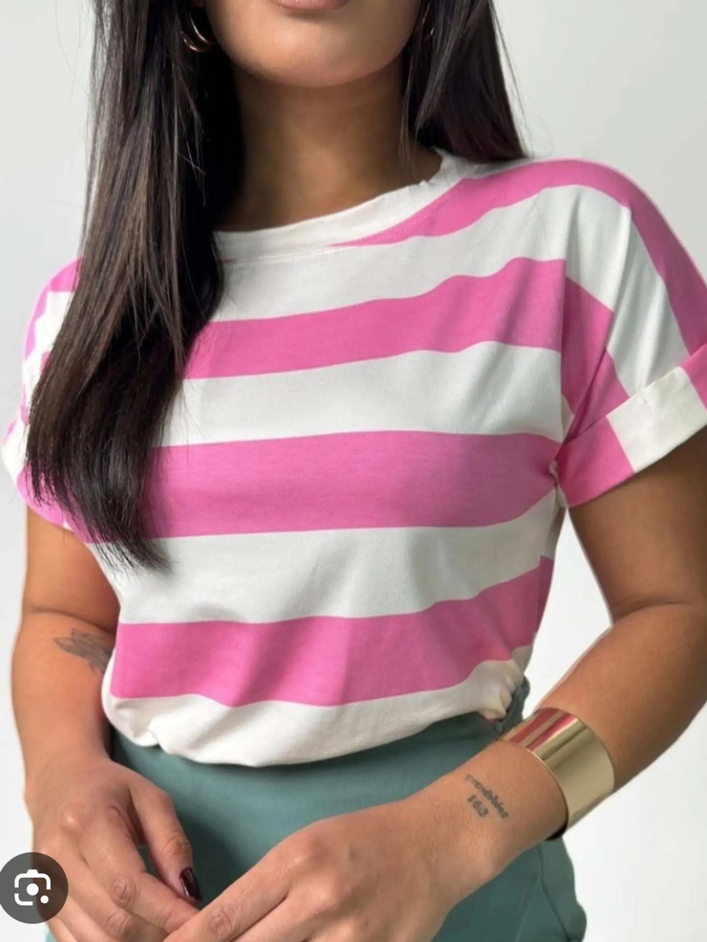 Blusa Listrada Manga dobrada Viscolycra