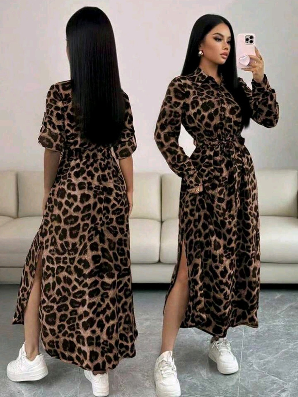 Vestido Manga Longa Animal Print