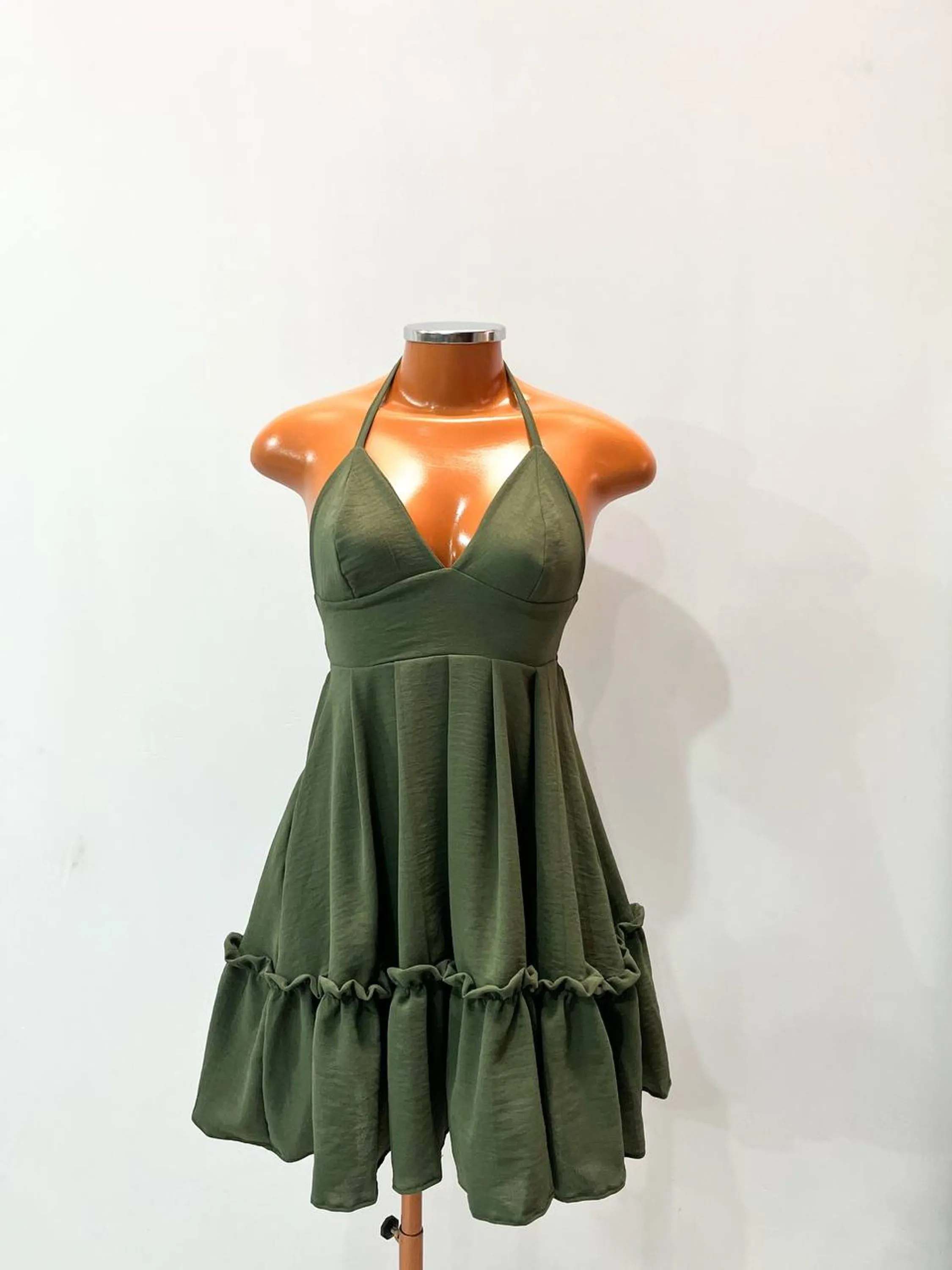 Vestido Curto Liso com Babado e Amarração - Maya