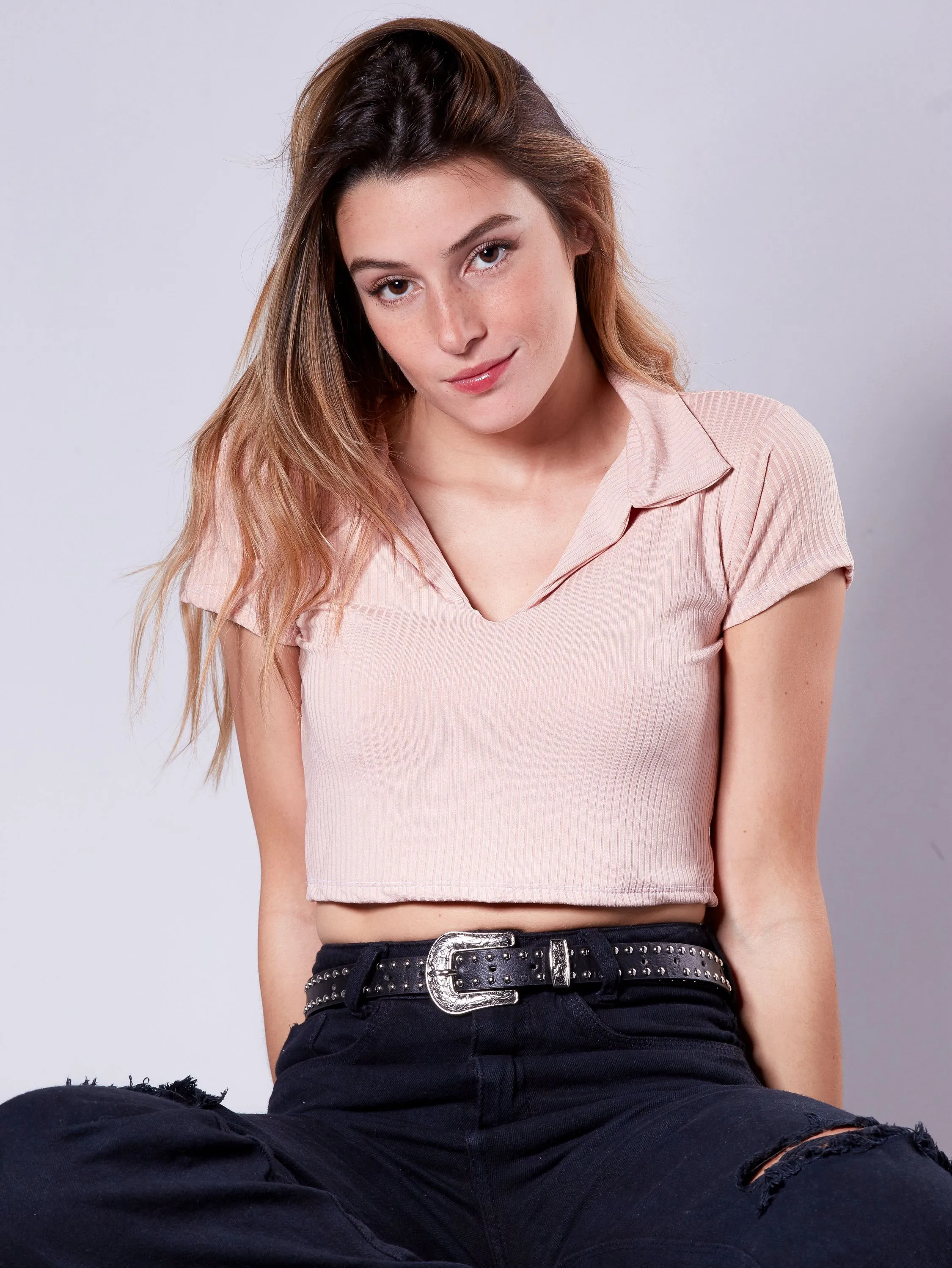 Cropped Polo com Camada Dupla Canelado