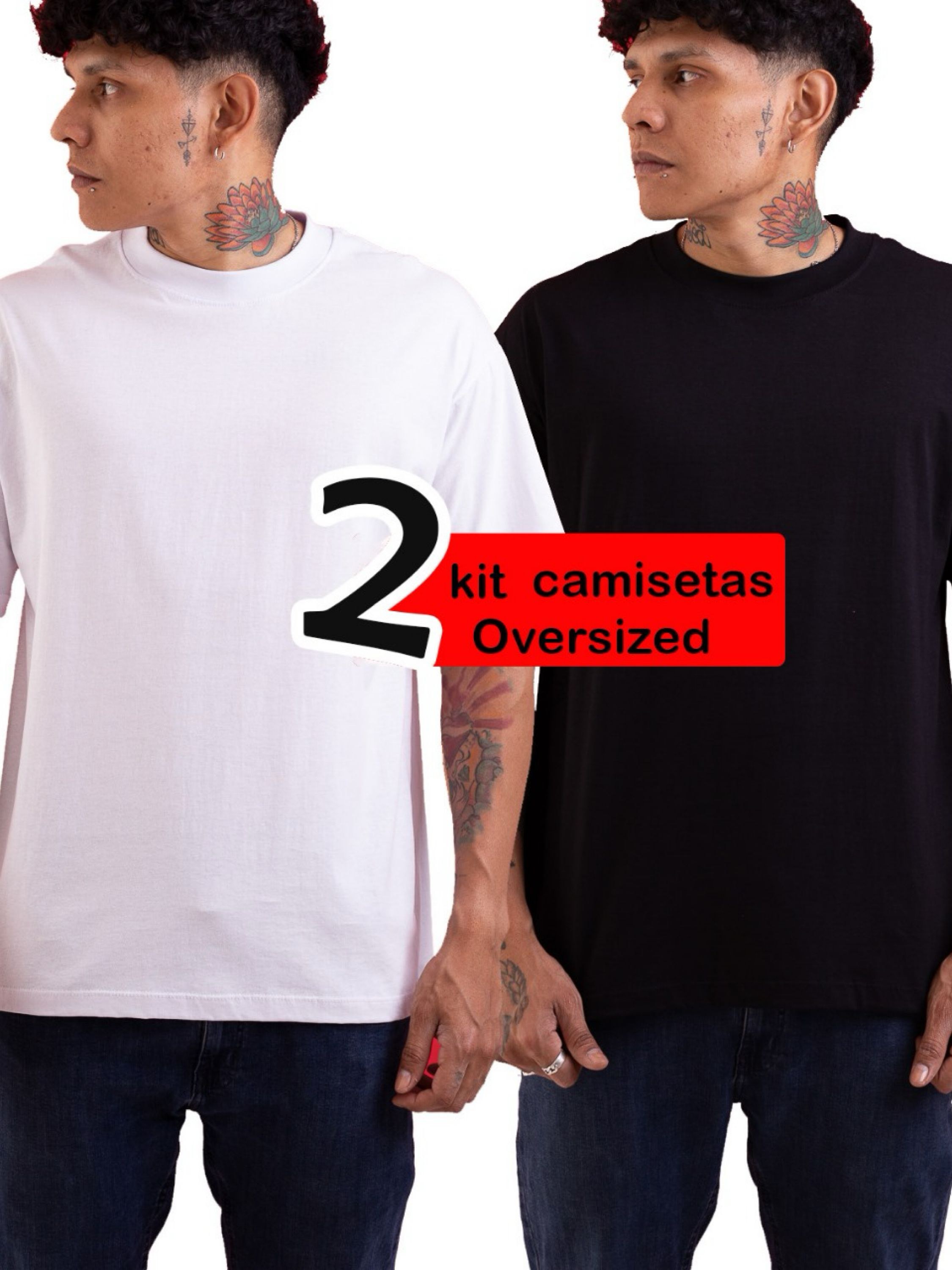 KIT2 PECAS Camiseta Masculina Oversized Basica Estilo Rua Streetwear T-shirt Fio 30.1 Penteado Unissex lisa
