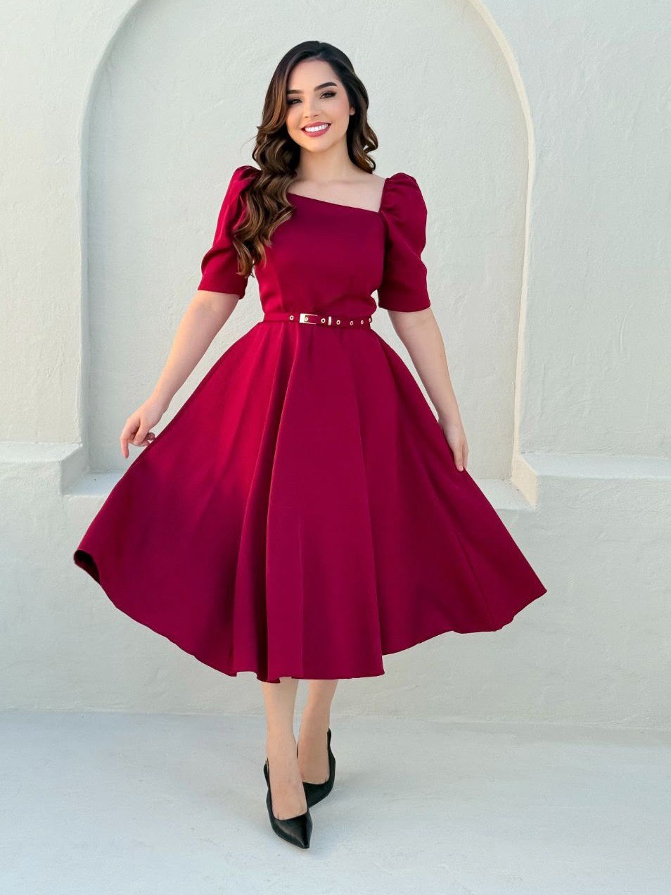 Vestido Midi Helena decote assimétrico
