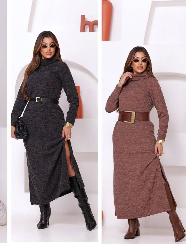 VESTIDO LONGO GOLA ALTA MALHA RIB